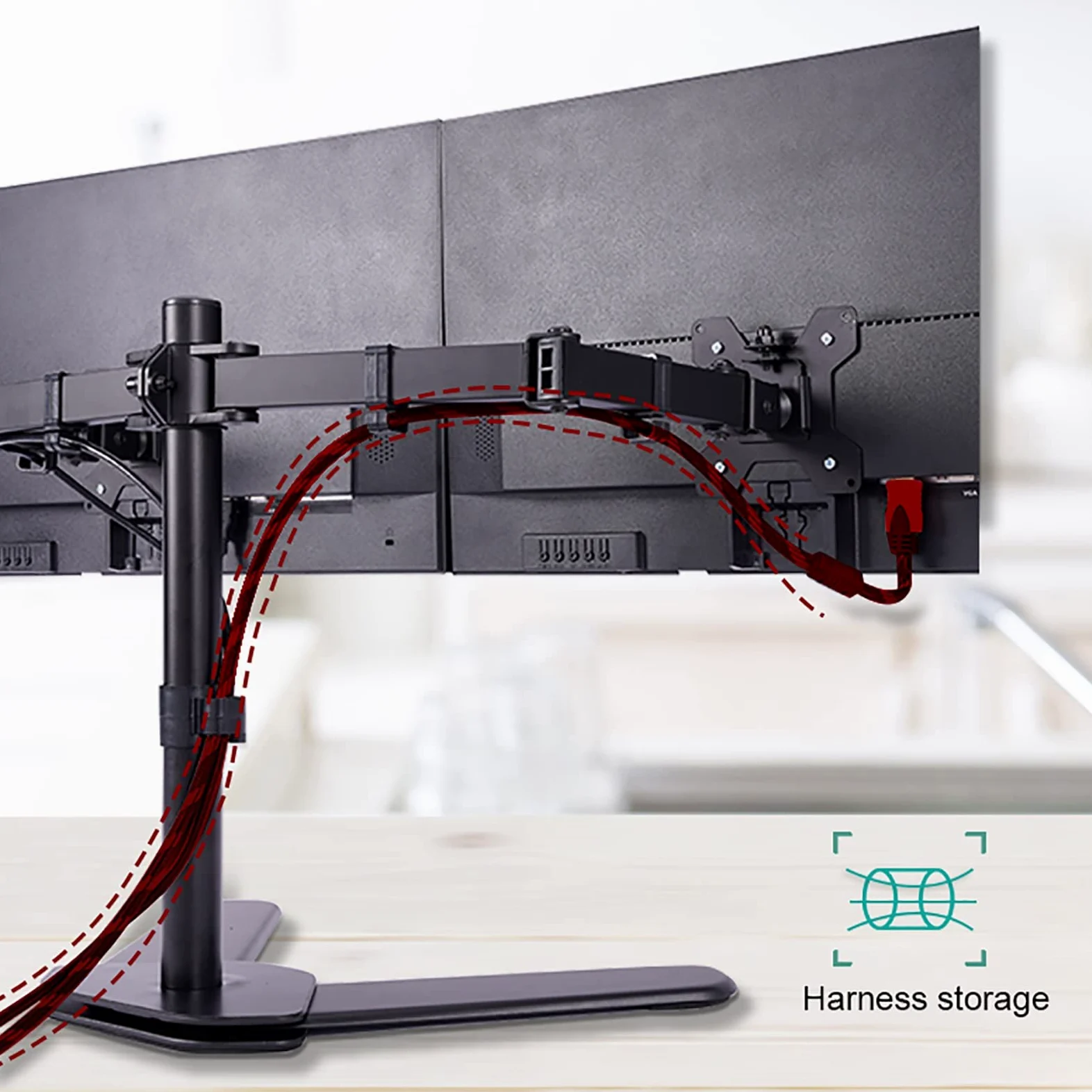 Supporto per Doppio Monitor, Braccio Snodato Completamente Articolato, Supporto per Monitor con Rotazione, Inclinazione E Altezza Regolabili, Compatibile con Schermi da 10 A 27 Pollici.