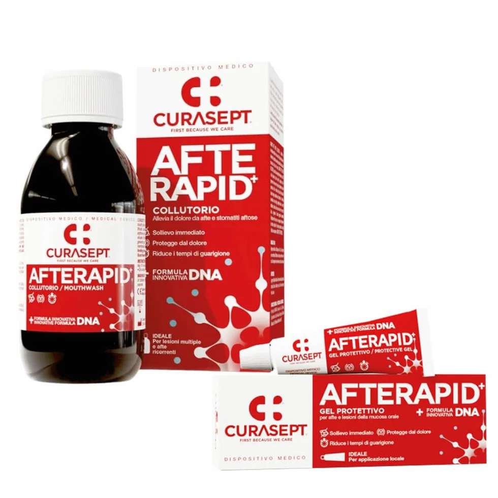 Curasept Collutorio 125 ml Gel Protettivo 10 ml Sollievo Afte Irritazioni Senza Alcol