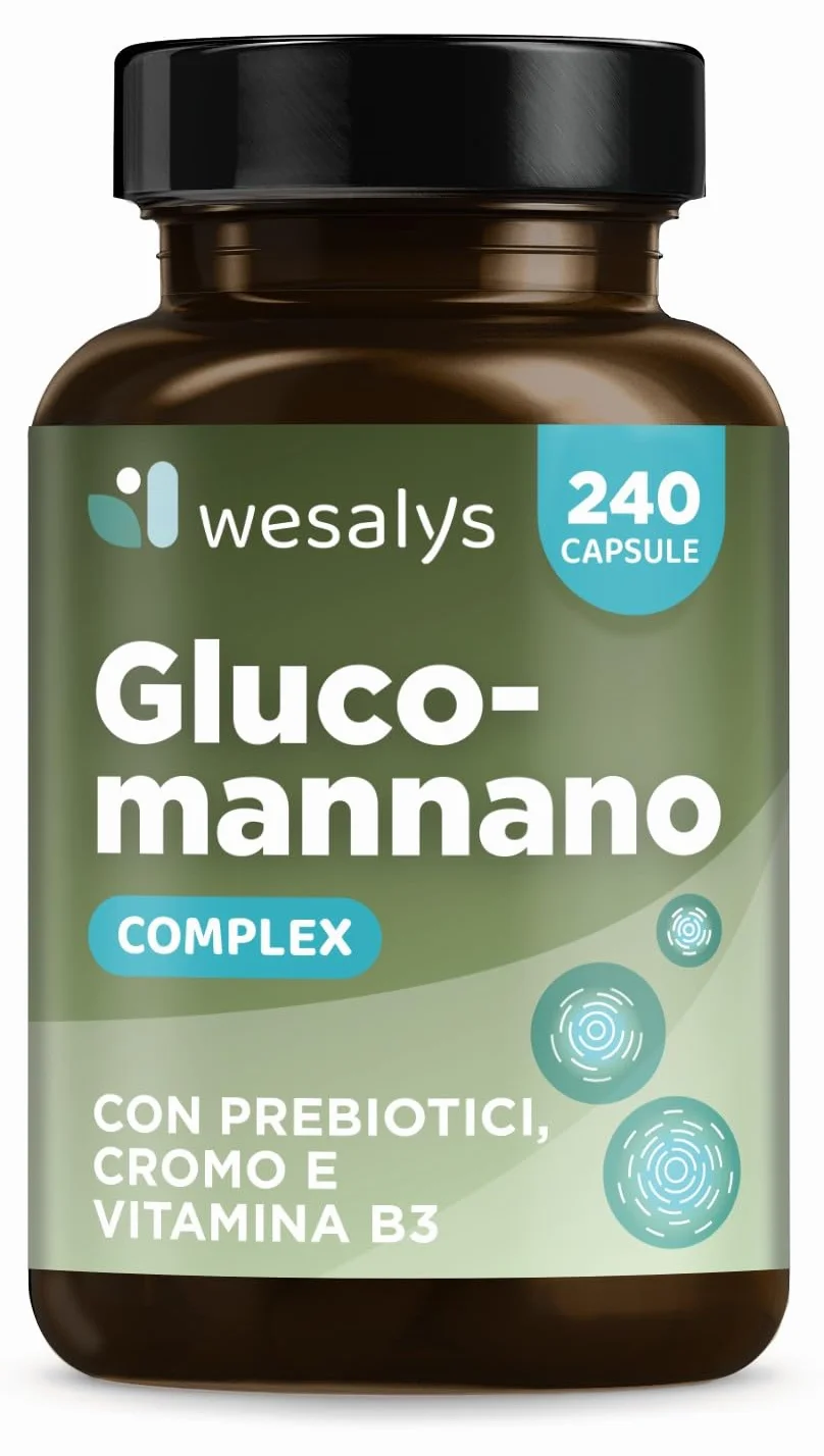 Wesalys Glucomannano Forte 4.200 mg 240 Capsule Integratore Ad Alto Dosaggio con Cromo Vitamina B3 Prebiotici