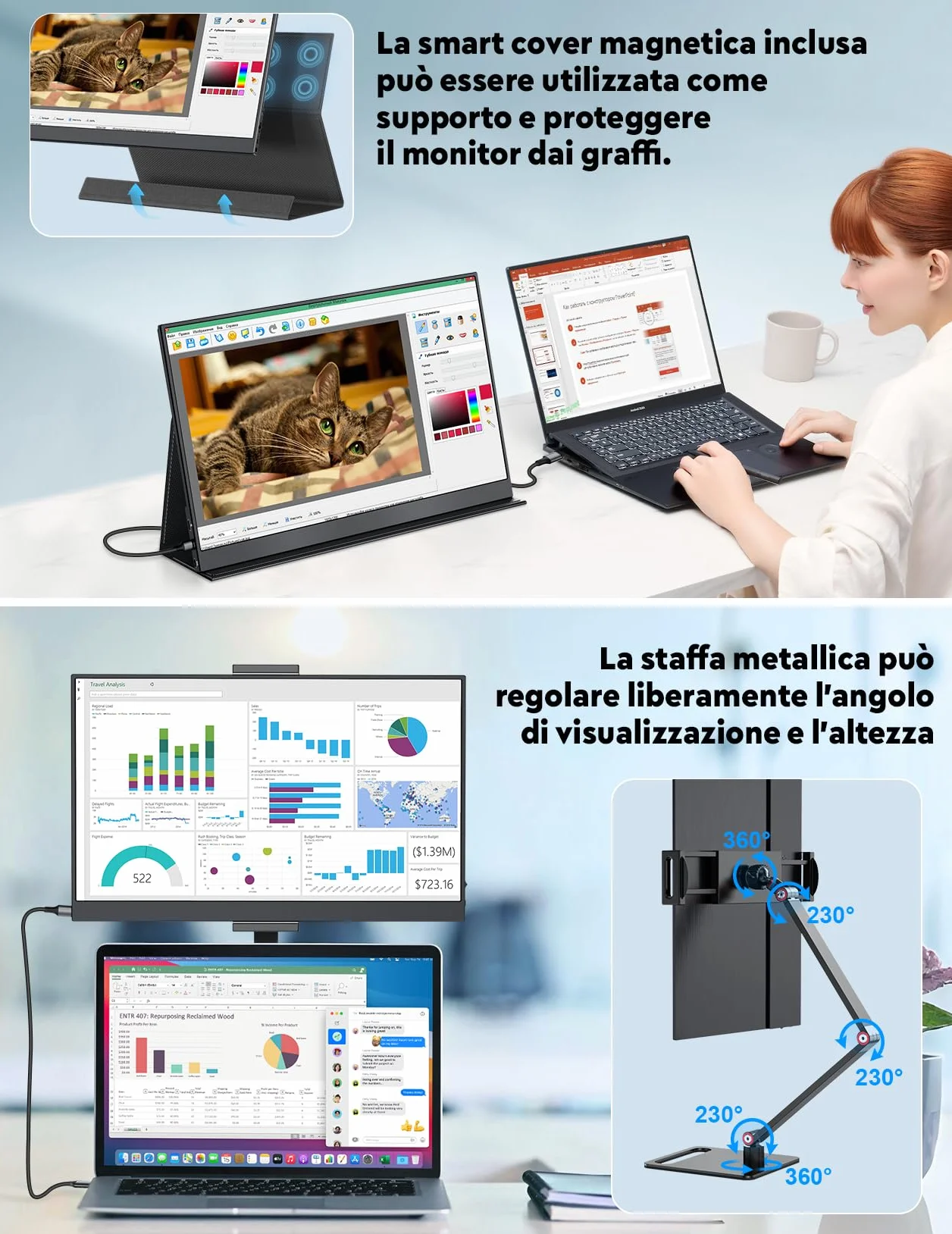 MAGICRAVEN Monitor Portatile per Laptop, 15,6" 1080P IPS Schermo Portatile, HDMI USB C Monitors con Altoparlanti, 125% sRGB Portable Monitor per Laptop/PC/Smartphone, con Supporto in Metallo&Cassa