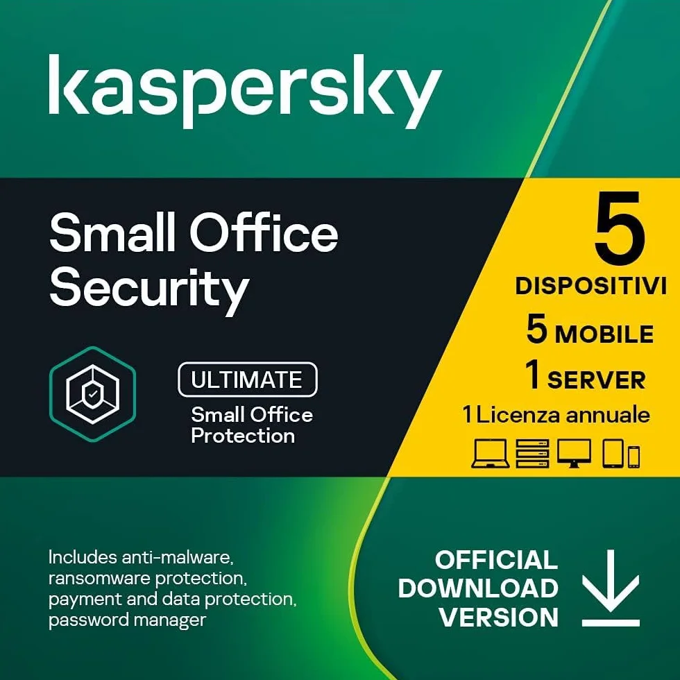 nextradeitalia Kaspersky Small Office Security 2024- PC/Mac/Android/iOS - 5 UTENTI - 1 Server - 1 Anno