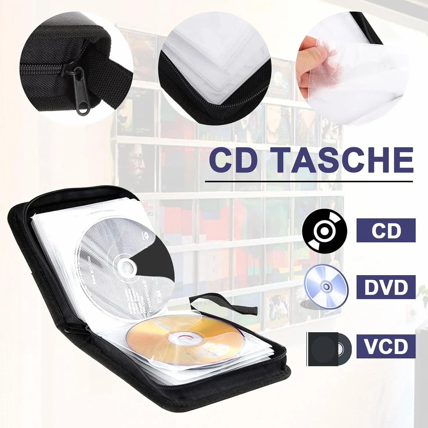 Borsa per CD, Custodia Blu per Dischi CD Dvd per 40 Dischi, Custodia per CD per Auto e casa