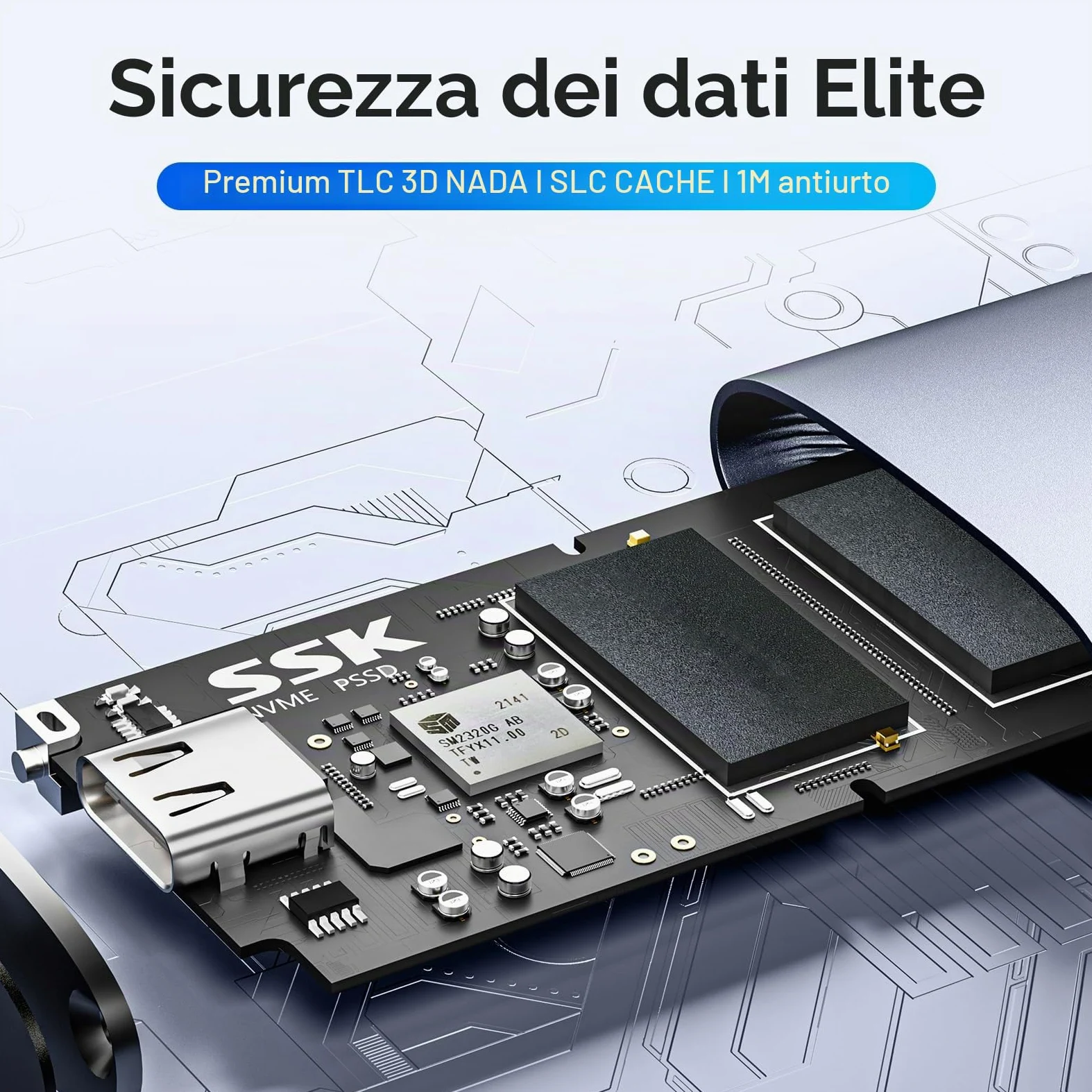 SSK SSD portatile da 4 TB, SSD esterni fino a 2000 MB/s, Hard disk esterno USB 3.2 Gen2X2 NVMe SSD, consumo energetico ultra basso per iPhone 15/Macbook/Pro/telefono OTG