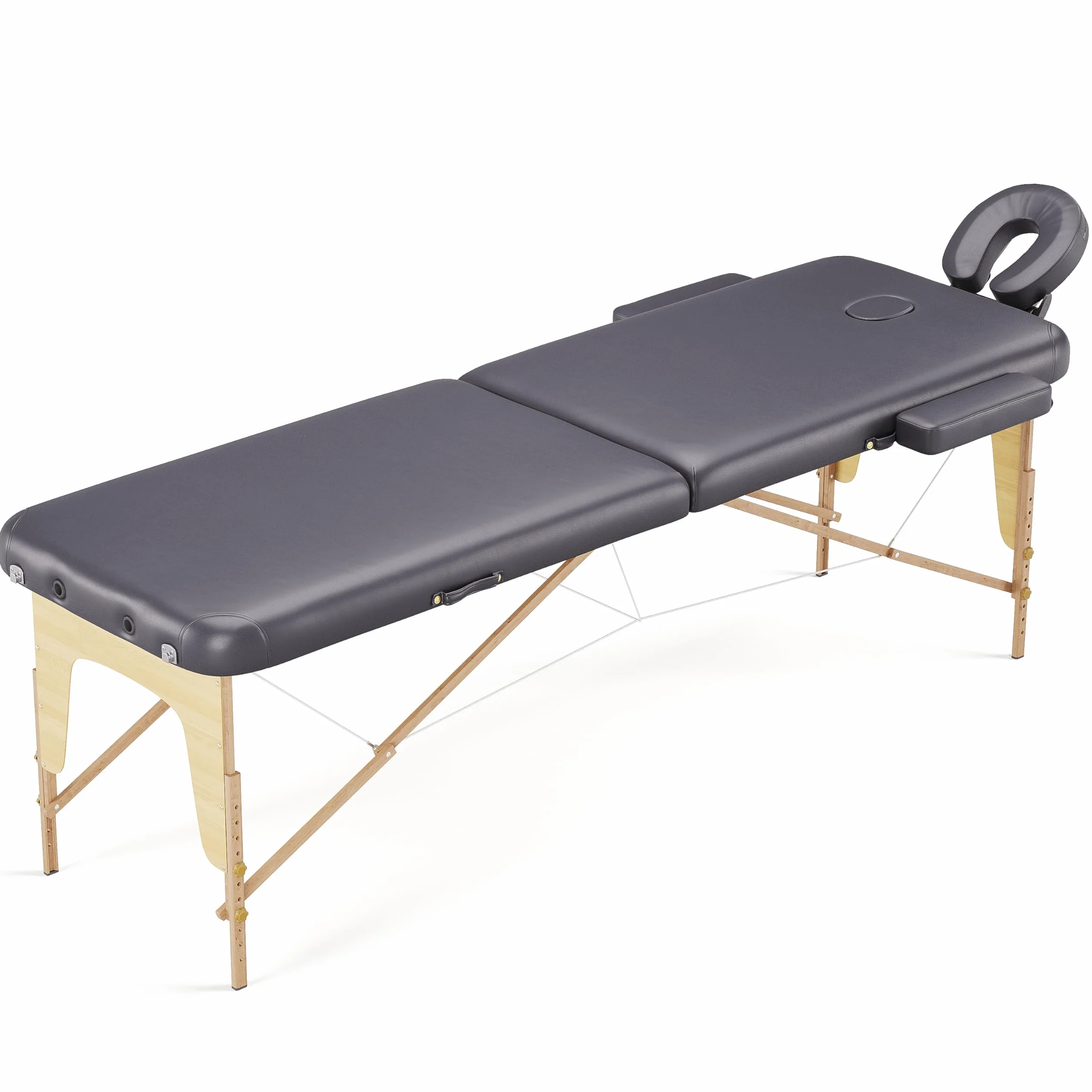 Beltom Lettino da Massaggio 2 Zone in Legno Portatile 185 x 60 cm 11,7 kg Nero