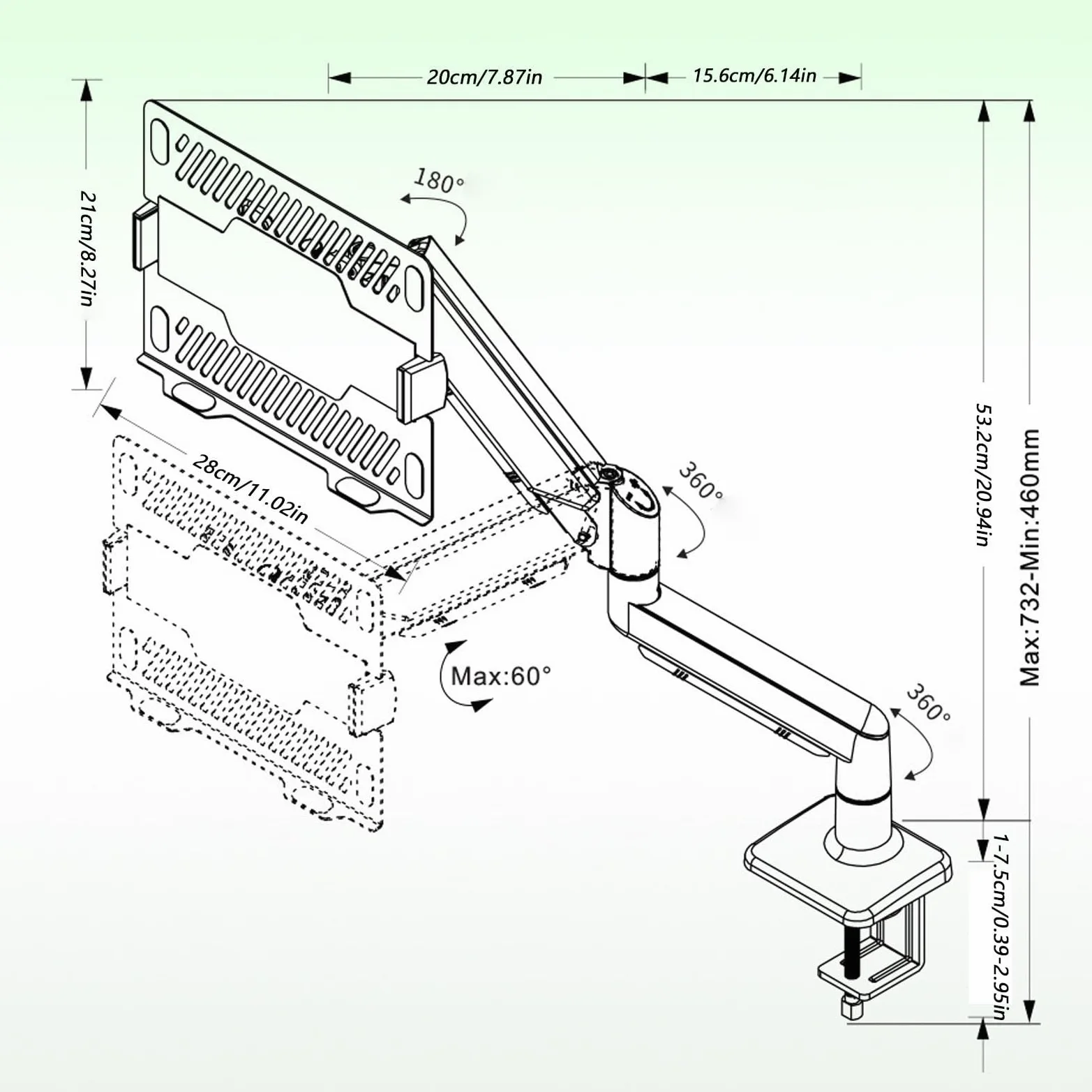 Supporto Regolabile per Laptop da Scrivania Supporto Telescopico Laptop | Supporto da Tavolo per PC Ideale per Casa Ufficio Studio Sala Riunioni Lettura Classe