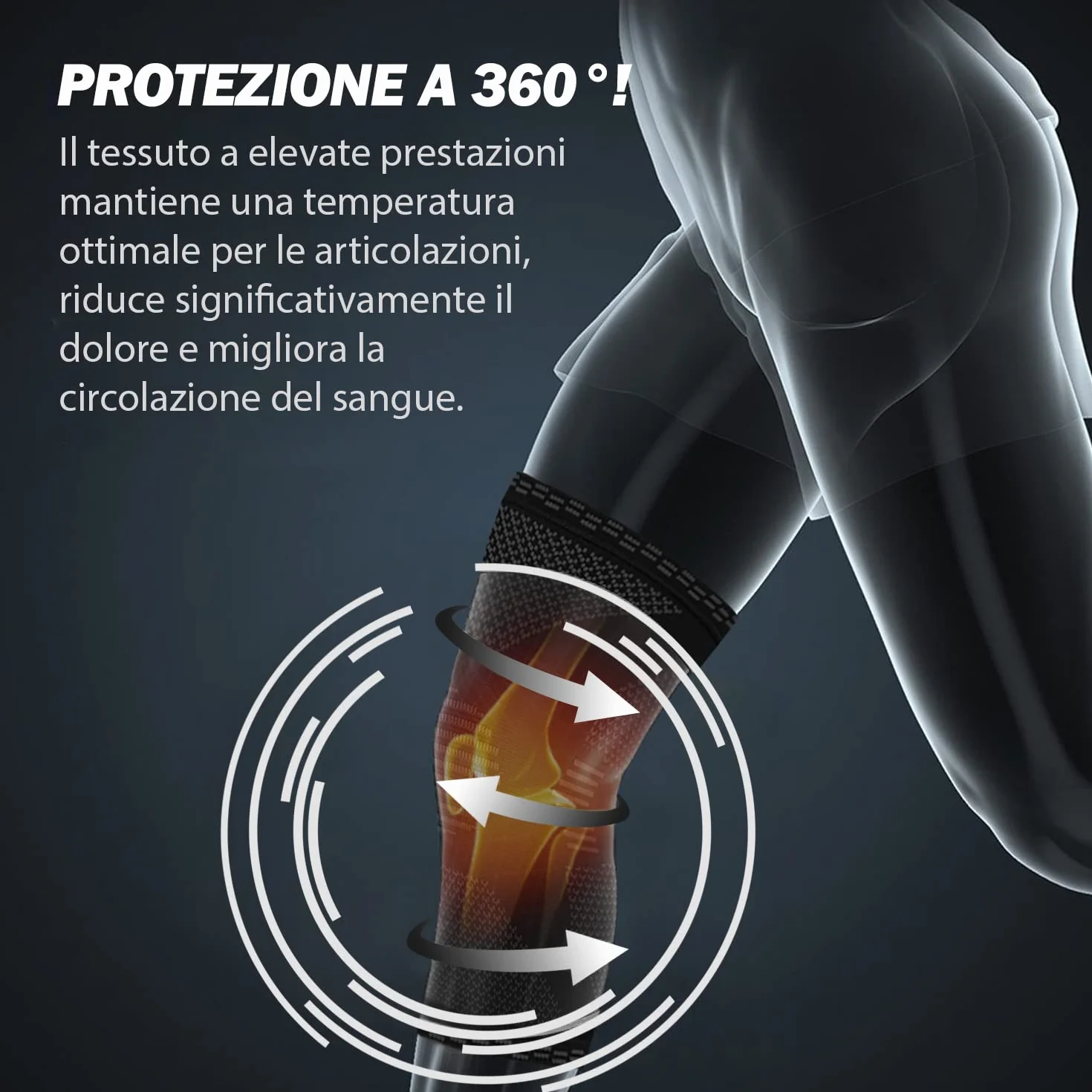 POWERLIX Ginocchiera Compressione Uomo Donna Artrite Dolore Legamenti Menisco Nero