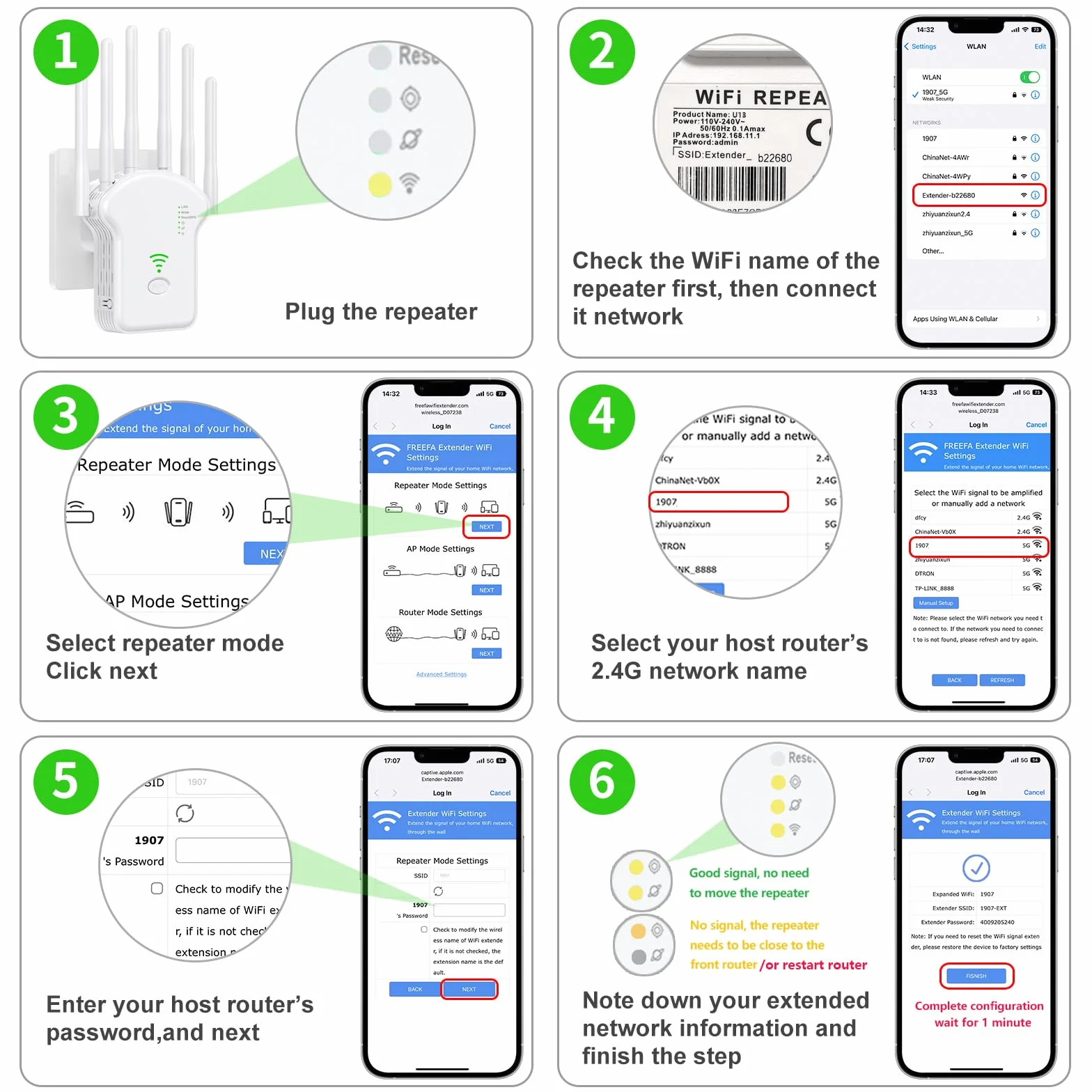 Ripetitore WiFi Potente Per Casa, 1200Mbps WiFi Extender Dual Band 5GHz & 2,4GHz con 4 Antenne, Porta Ethernet, WPS, Amplificatore Wifi Supporta Modalità Ripetitore/Router/AP (Bianco)