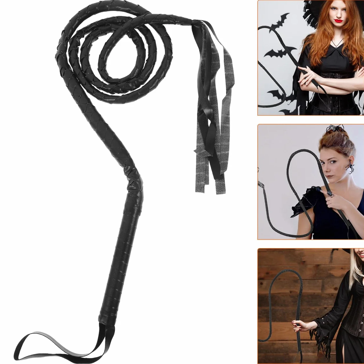 Frusta per schiavi flogger 1.8-2,0 cm Whip nero accessorio Halloween costume