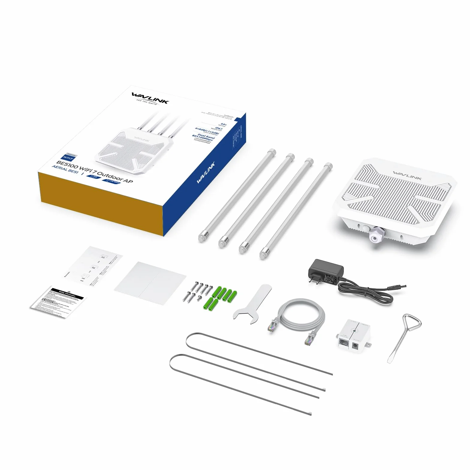 Router WiFi 7 WAVLINK Esterno BE5100 Mesh, Ripetitore, Punto di Accesso, IP67 Impermeabile, ESD 15KV, Protezione Fulmini 4KV, PoE Attivo/Passivo, Antenne 8dBi, Lunga Portata per Aree Rurali e Imprese