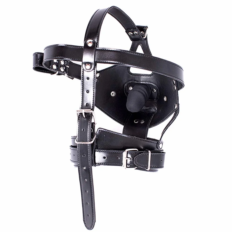 SM Maschera bondage in pelle regolabile con cappuccio e bavaglio per schiavi
