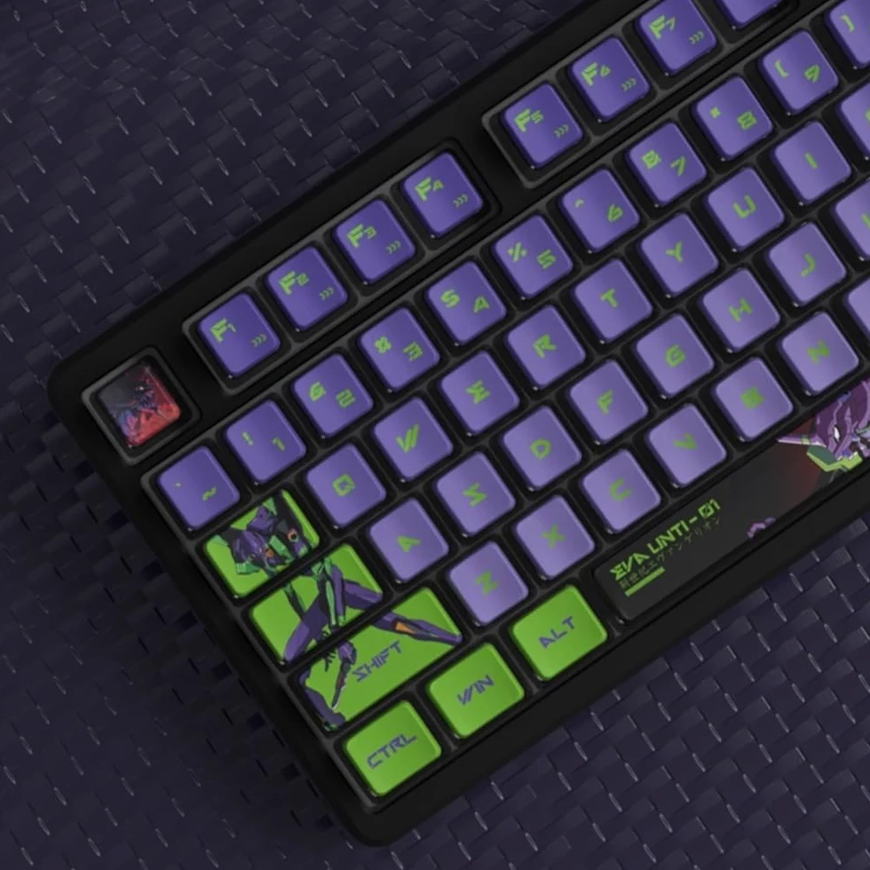 DucKey Copritasti Traslucidi Evangelion, Tastiera da Gioco Meccanica Eva Anime OEM Profilo PBT+Tastiera PC(EVA-01)