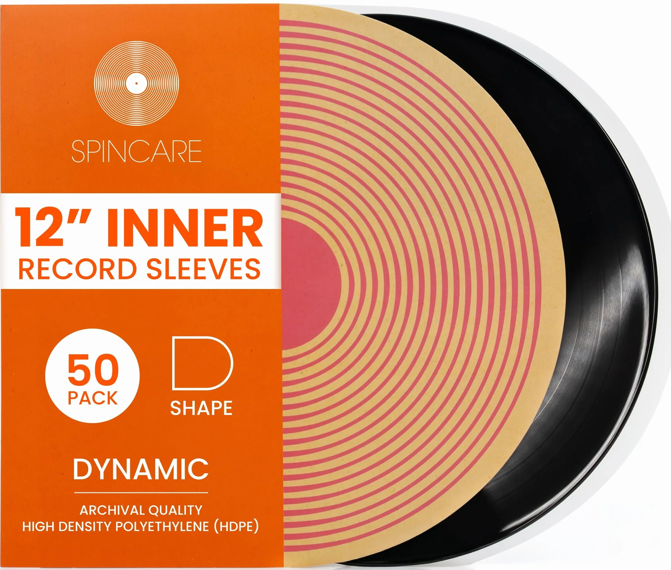 Spincare 50x Buste Interne Antistatiche per Vinili 33 Giri 12 Pollici | Dynamic Bordo Arrotondato Buste per Vinili Protettive | Buste Vinili 33 Giri HDPE Premium