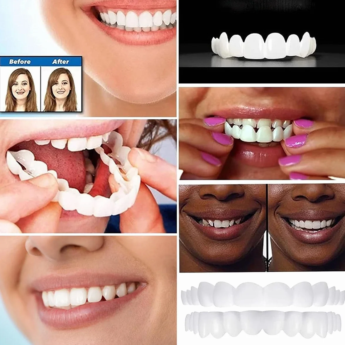 Denti Finti Temporanei Clip Superiore e Inferiore, Protesi Cosmetica in Silicone per Coprire Denti Mancanti