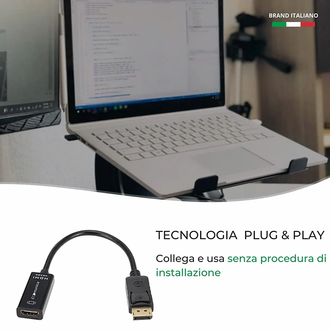 comunica Adattatore Hdmi Displayport, DP (Display Port) Maschio a Hdmi Femmina Risoluzione 4K Hdmi to Display Port Connettori Dorati