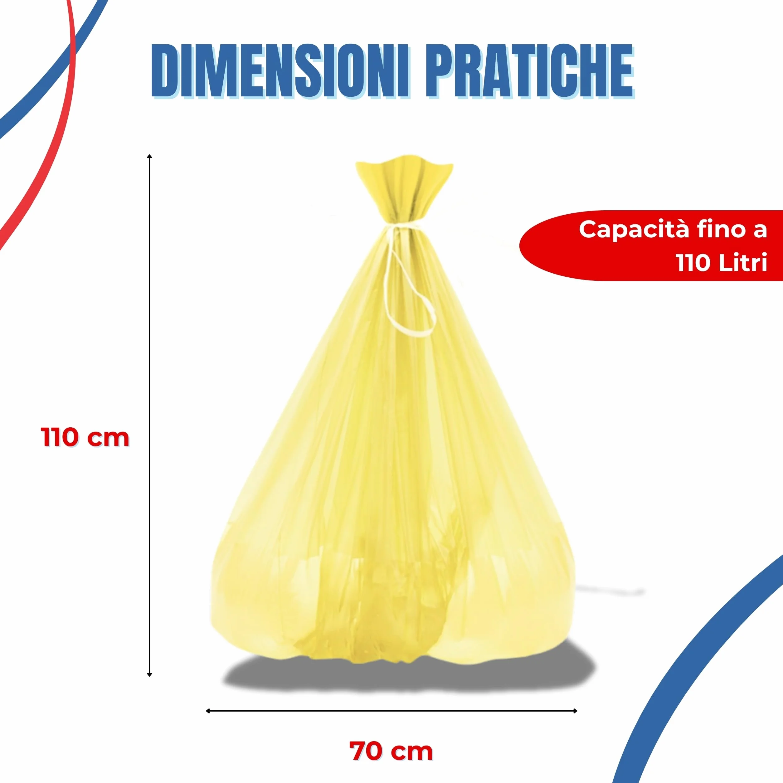 Bottari 60 Sacchi Immondizia 110L 70x110 cm con Laccetti di Chiusura Gialli