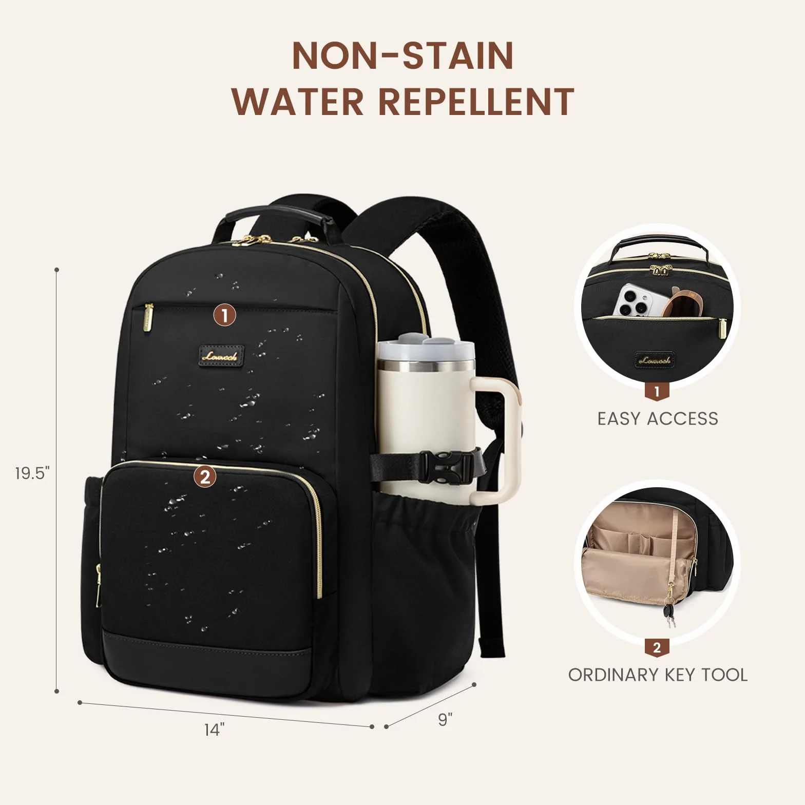 LOVEVOOK Zaino per donne con grande capacità, ideale per laptop da 15,6 pollici. Perfetto per viaggio, lavoro, affari, college e insegnanti grazie alla sua impermeabilità.