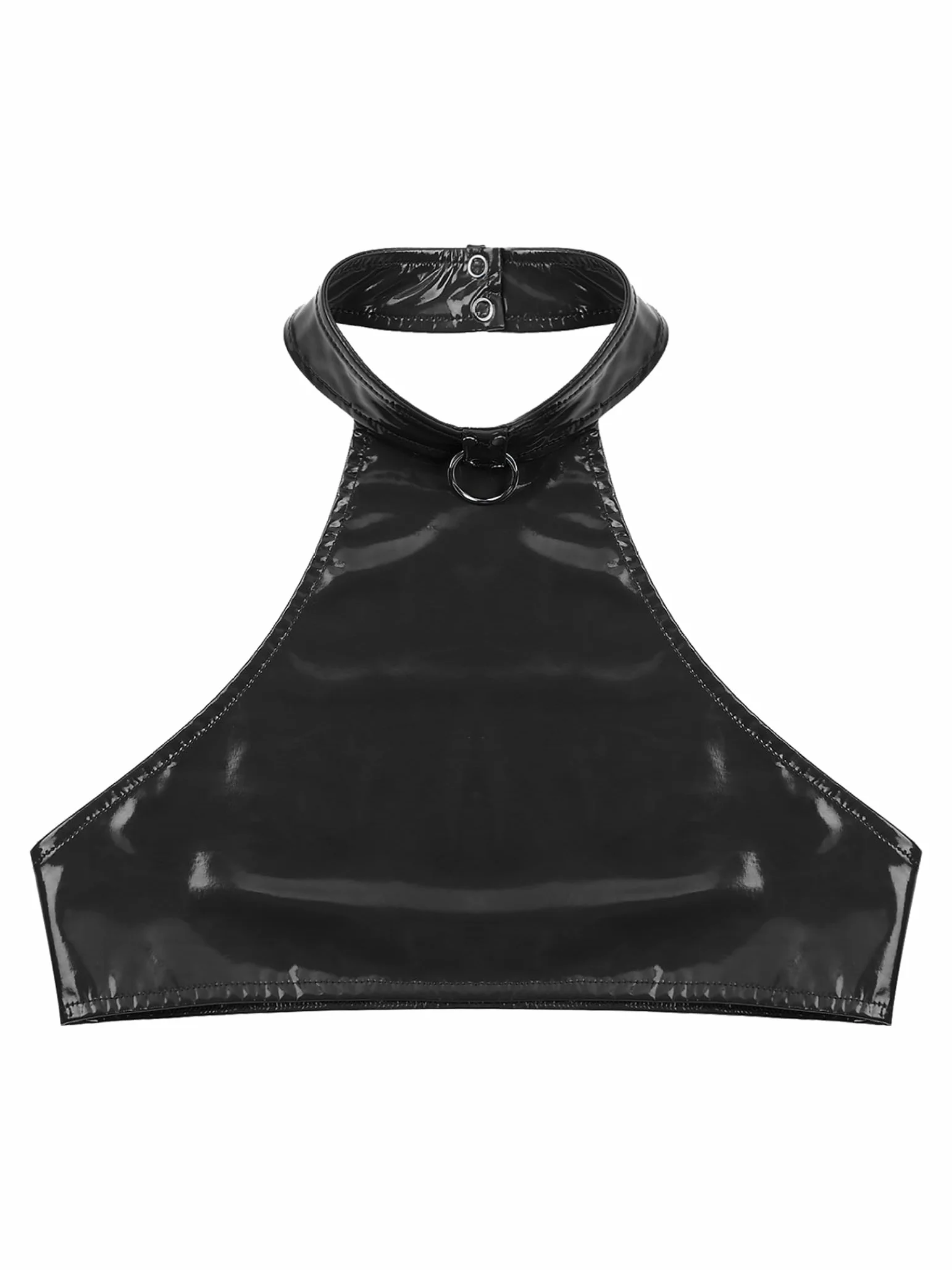 Maglietta Crop Top Pelle Lucida Latex Look per Uomo Stretch Muscolare Festa Gogo