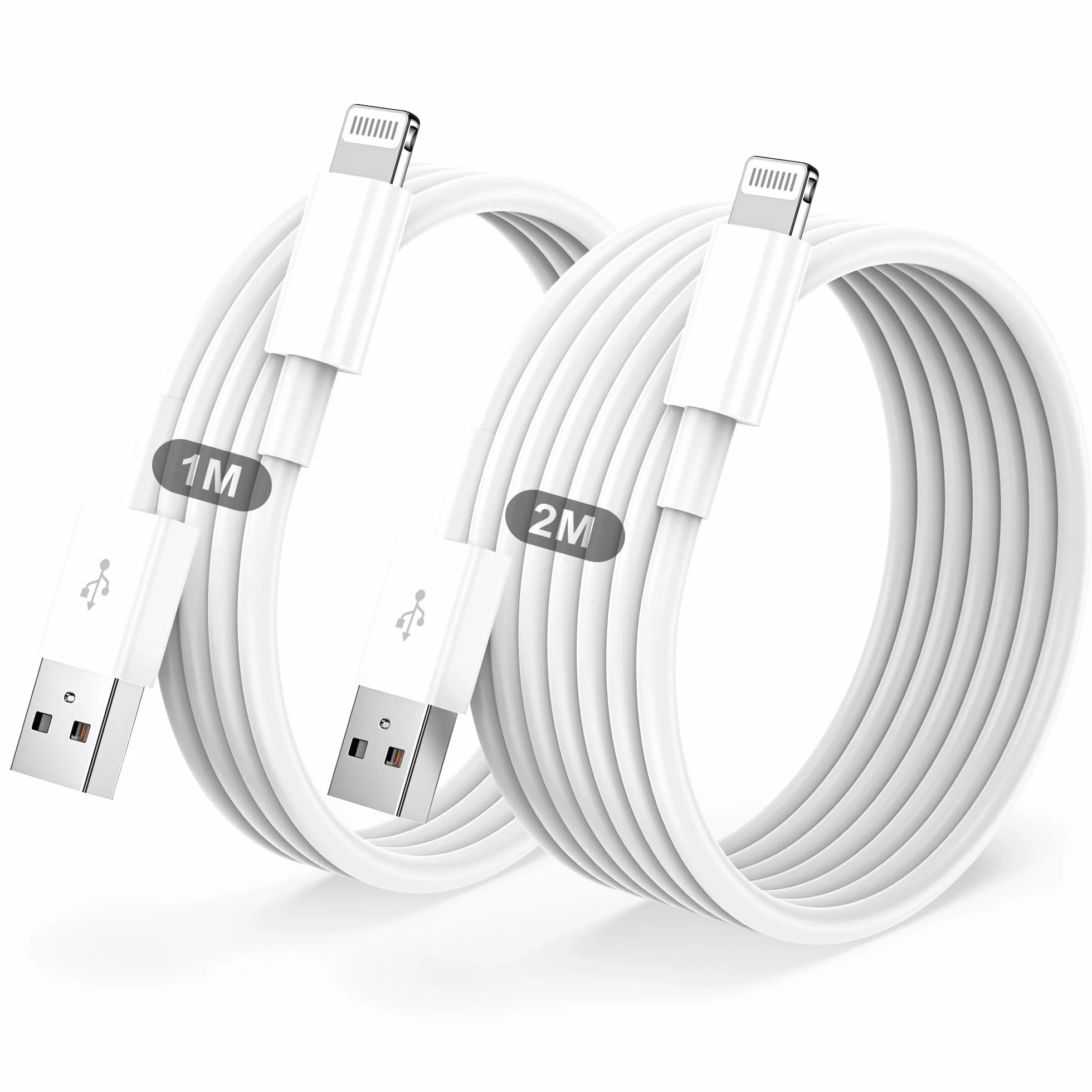 Cavo USB Lightning Originale Apple MFi 2 Pezzi 1M+2M per iPhone 14/13/12/11/Pro/Pro Max/Min/XR/XS/X 8/7/6s/6/5/Plus/SE/SE 2/iPad Mini 4