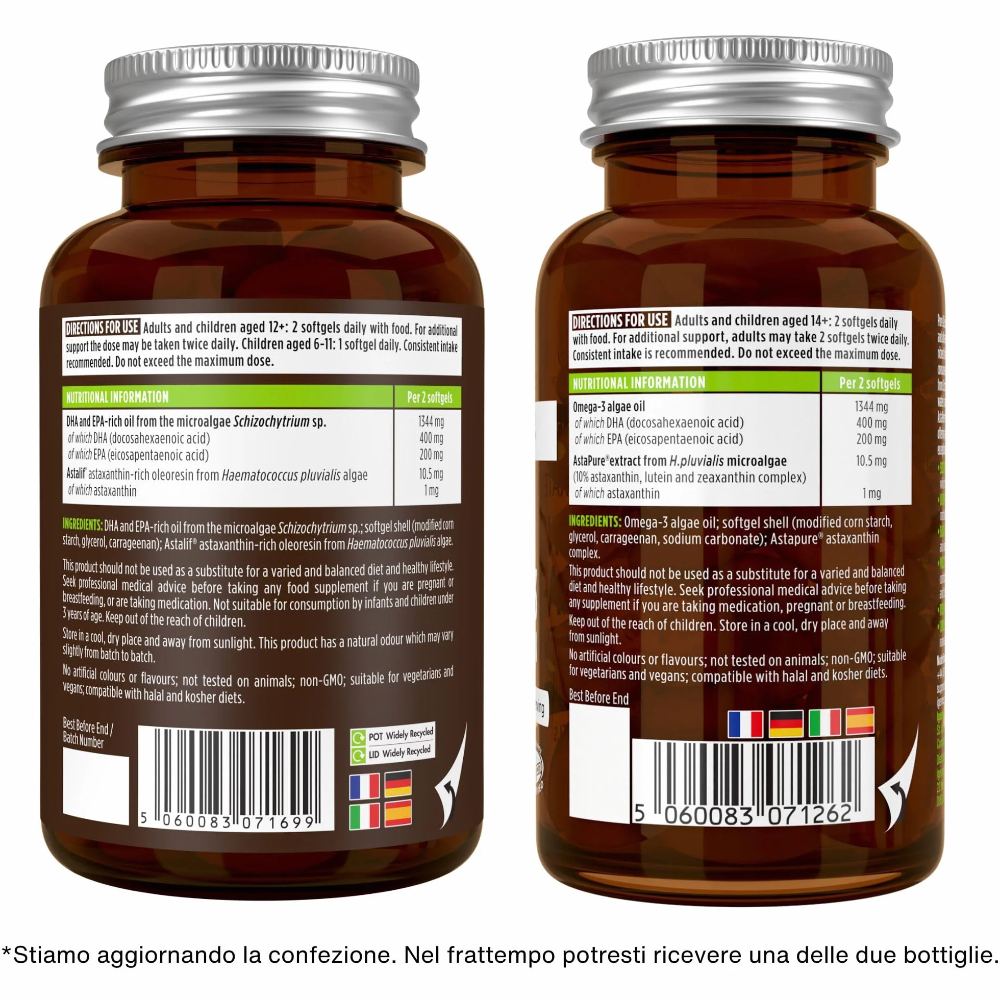 Igennus Omega 3 Vegano in Trigliceridi Naturali con Astaxantina, Olio di Alghe DHA EPA, 1344 mg, 180 Capsule