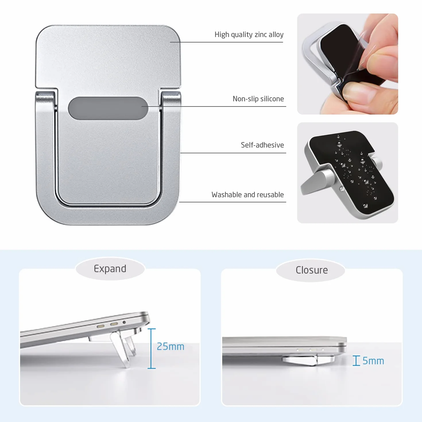Supporto per computer portatile 2 pezzi, pieghevole, adesivo, ergonomico e invisibile, compatibile con molti computer portatili (argento)