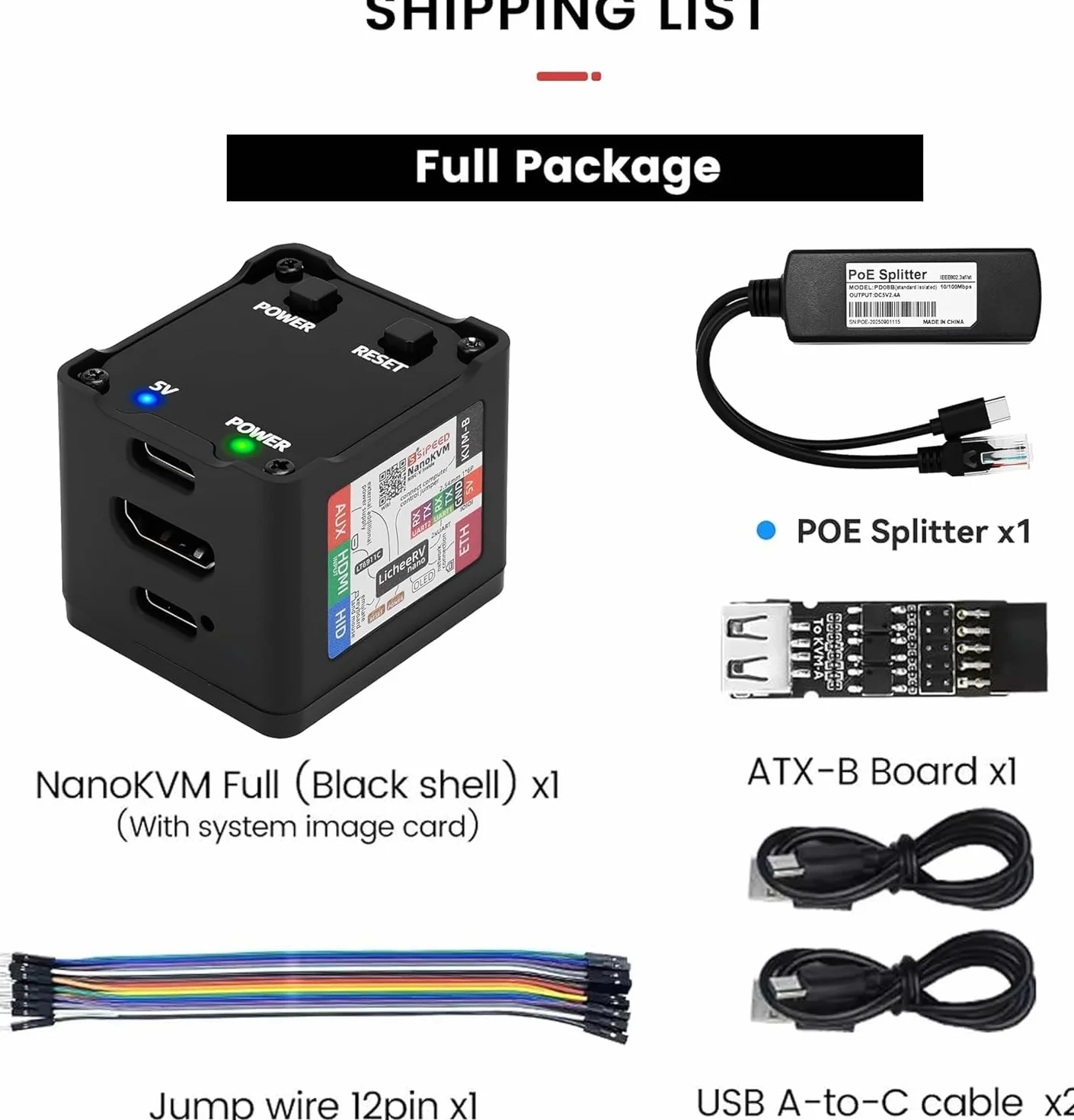 Sipeed NanoKVM IP-KVM Mini server controllo remoto 1TOPS NPU 1GHz C906 RISC-V Linux HDMI 100M kit completo nero