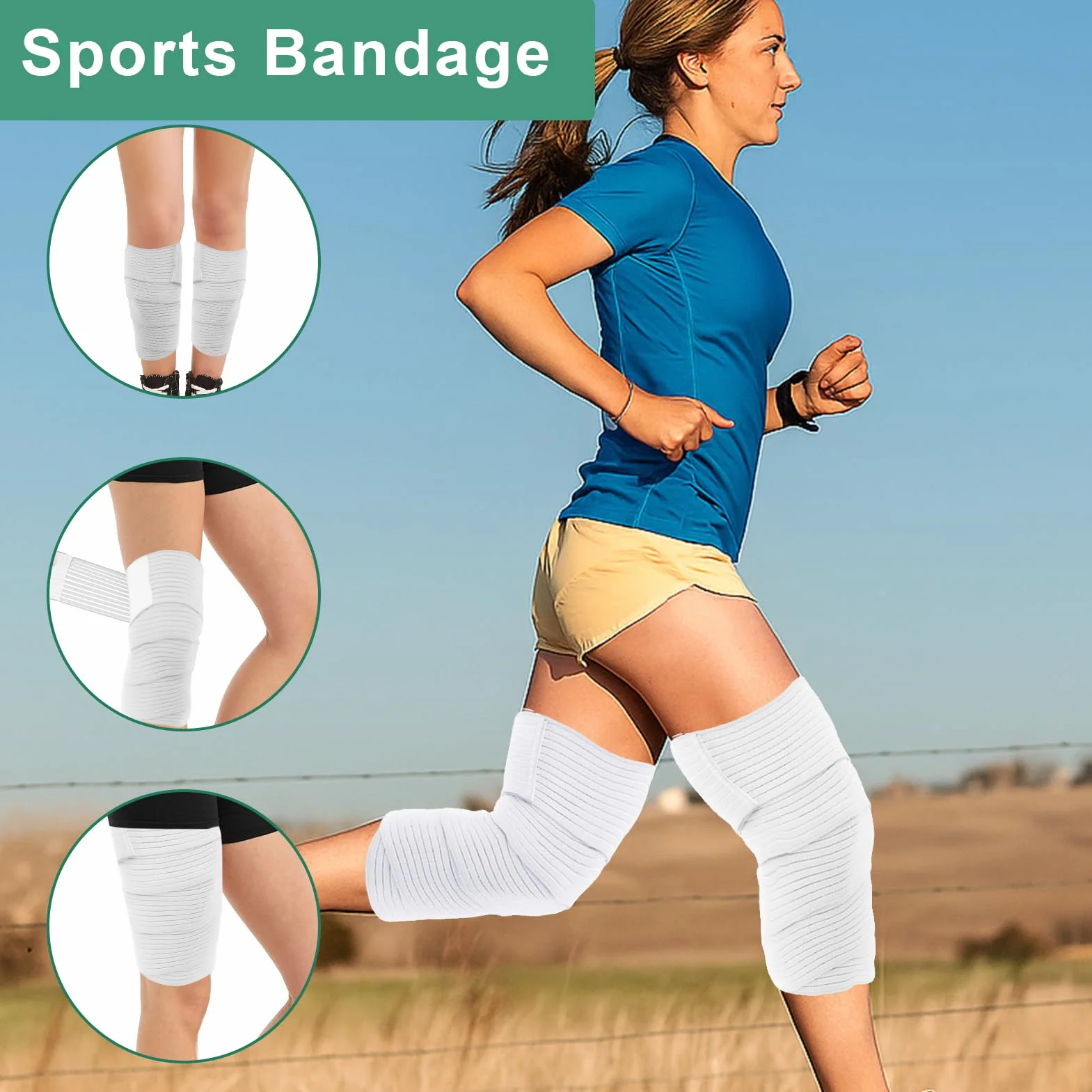 Fascia Elastica Coscia da 200cm, Oberschenkel Sport Kompressionsbandag, Benda Elastica per Gamba e Ginocchio, Bianco, 2 Pezzi