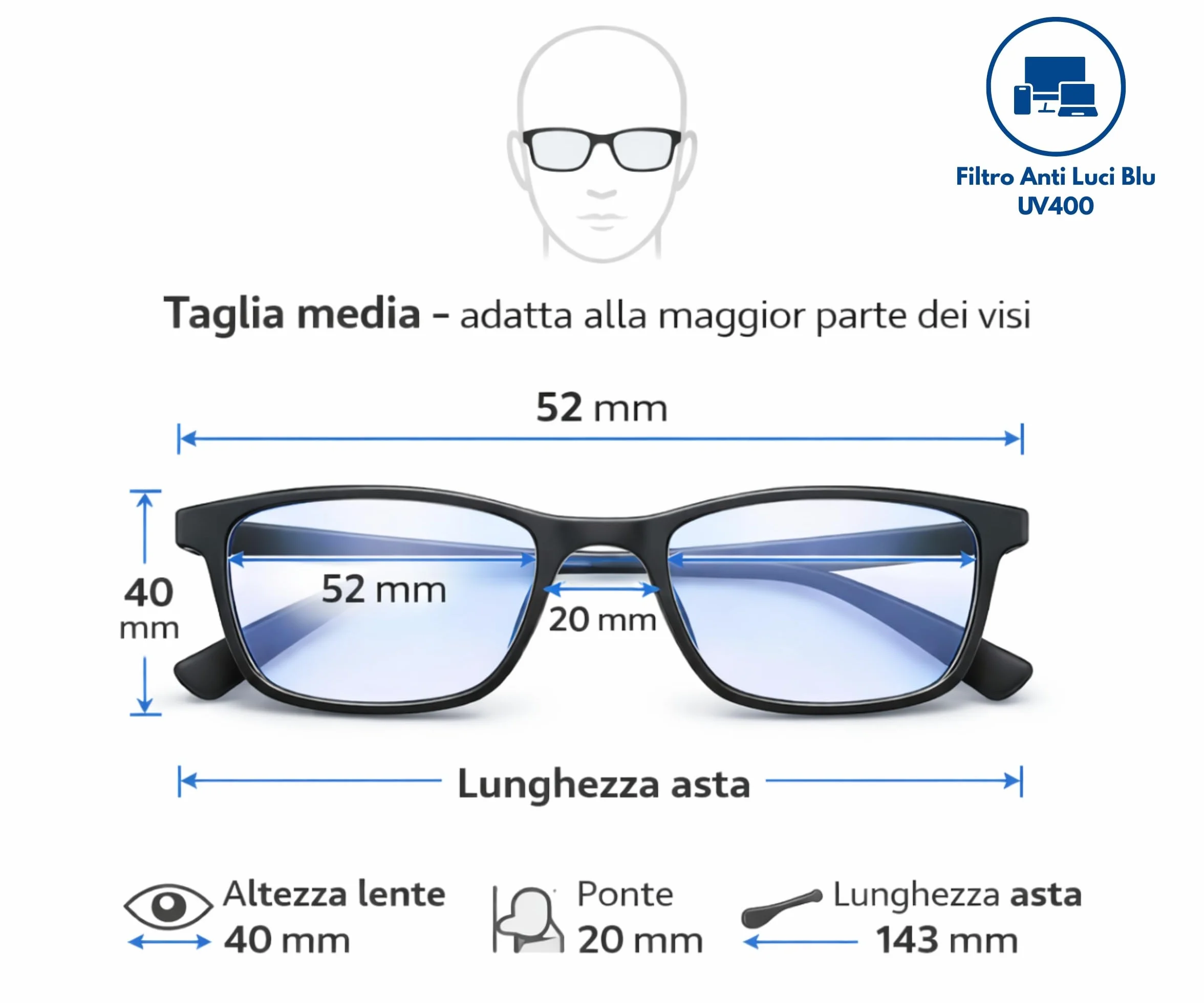 Occhiali Anti Luce Blu PC TV Gaming Filtro Blue Light Uomo Donna Leggeri