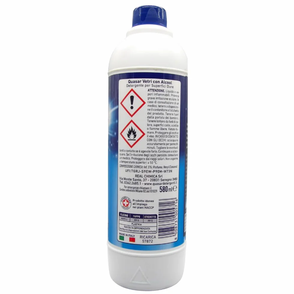 QUASAR VETRI CON ALCOOL 2xTrigger 580ml + 2xRicarica 580ml + Panno In Microfibra Soft Multiuso