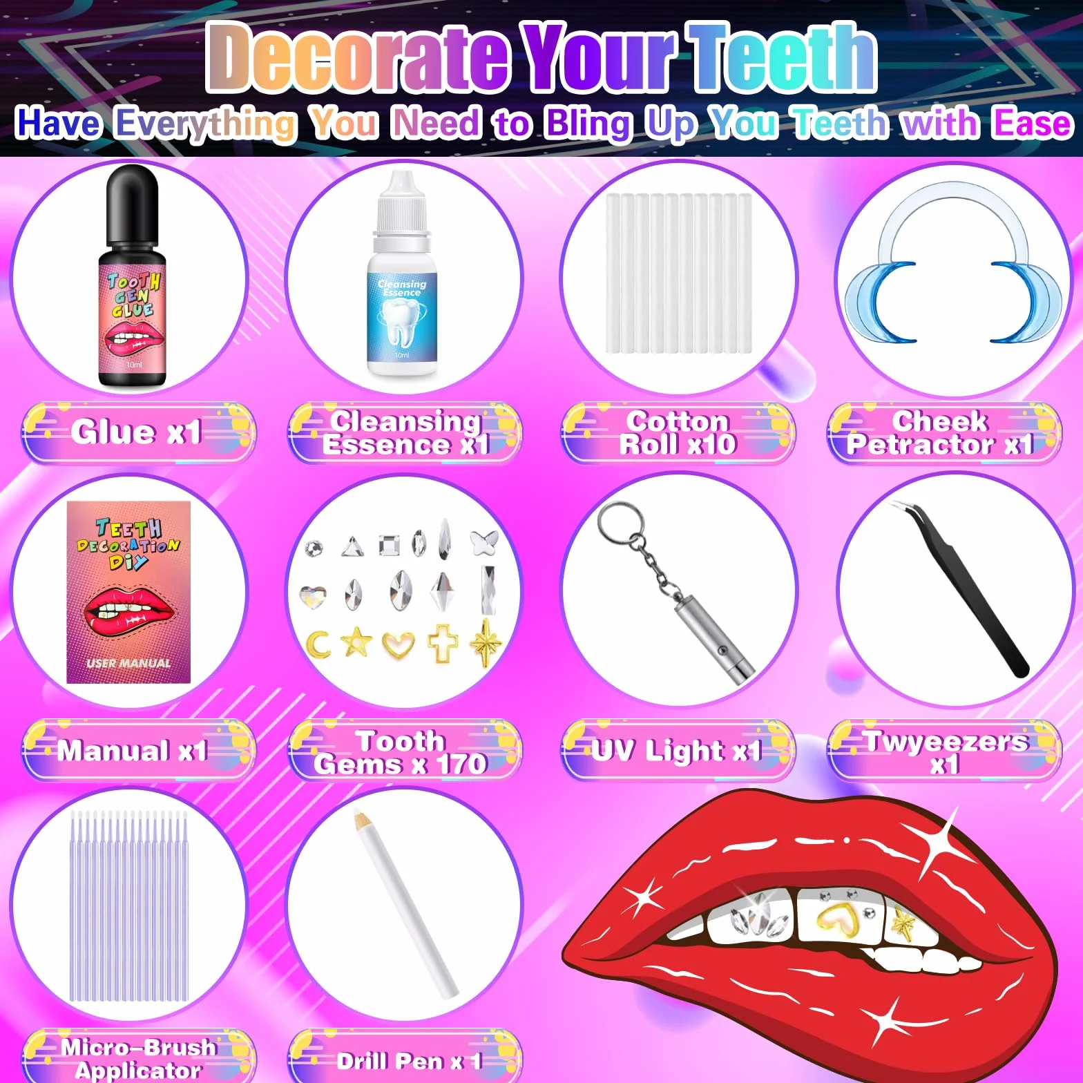 Kit Brillantini per Denti Fai da Te Dente Gemma