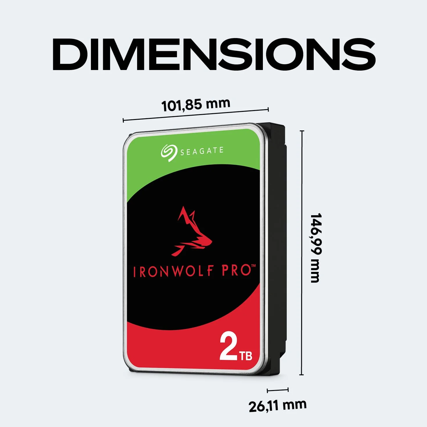 Seagate IronWolf Pro, 2TB, Unità disco interna NAS classe Enterprise - Unità SATA CMR da 6GBit/s, 3,5", 7.200 giri/min, con cache da 256 MB per sistemi NAS RAID, servizi Rescue (ST2000NT001)