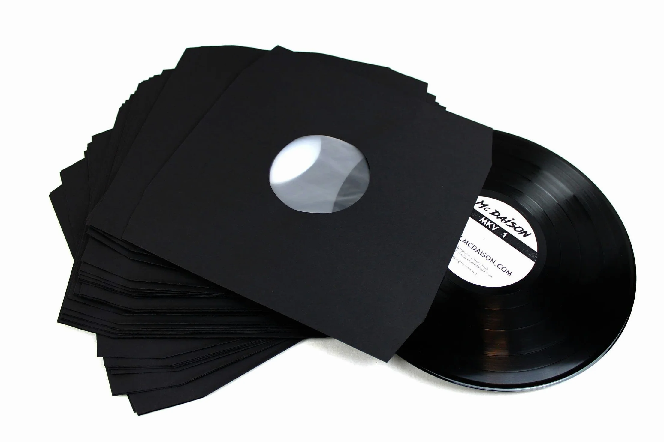 25 pezzi Busta Copertina DELUXE custodia interna con angoli sagomati antistatica di alta qualità in carta nera + velina per dischi vinile formato LP 33 giri a 12" maxi single (diam. 30 cm)