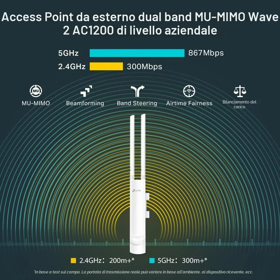 TP-Link - Wi-Fi Punto de acceso exterior EAP225-Outdoor - 5Ghz - AC1200-2,4ghz 300Mbps + 5ghz 867Mbps - 1x Gigabit RJ45 POE - 2 Antenas