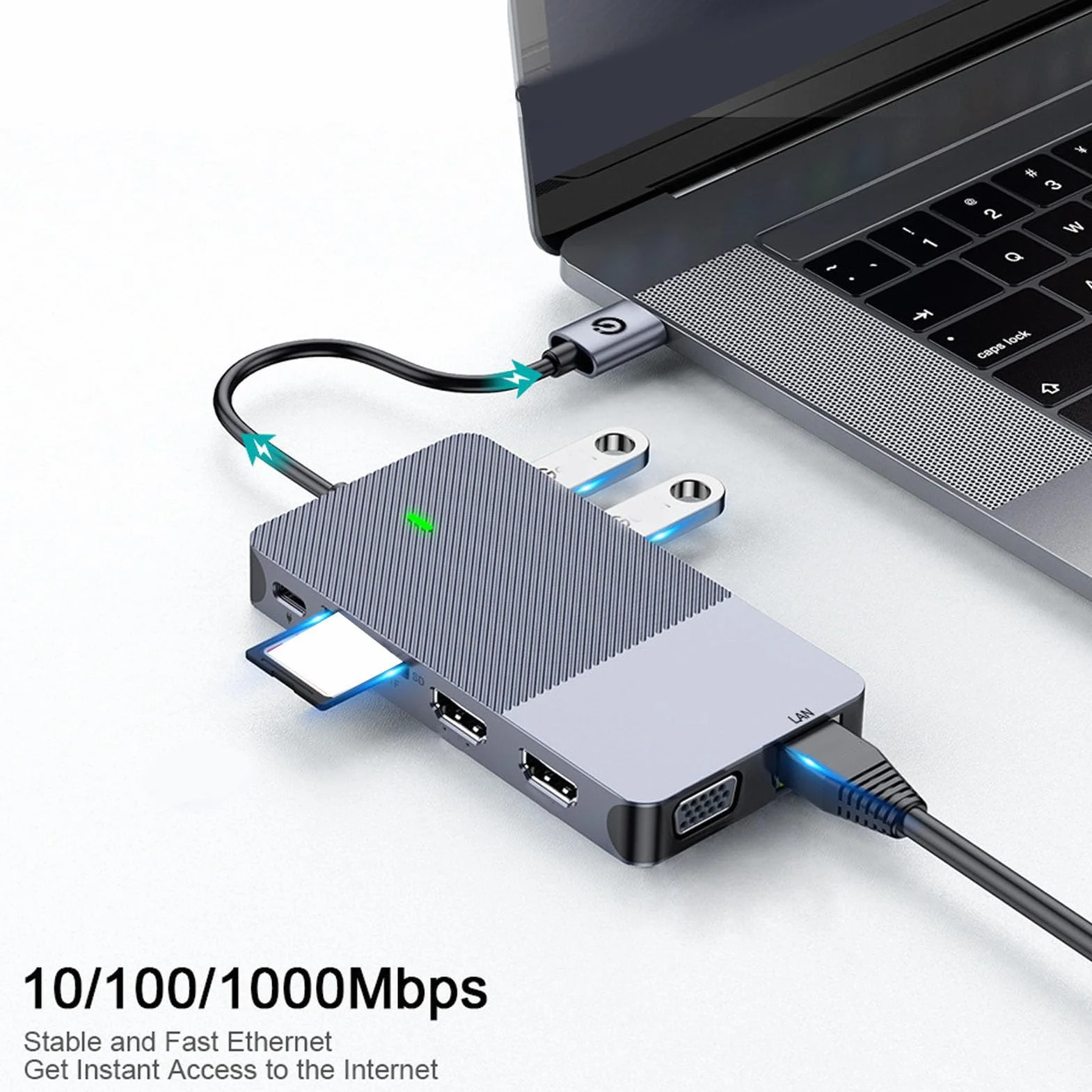 Tangxi Docking Station USB C, Hub USB 3.0 9 in 1 con Uscita VGA 2K, Porte da 3,5 Mm, Gigabit Ethernet, Lettore di Schede SD, per Laptop Pro XPS OS