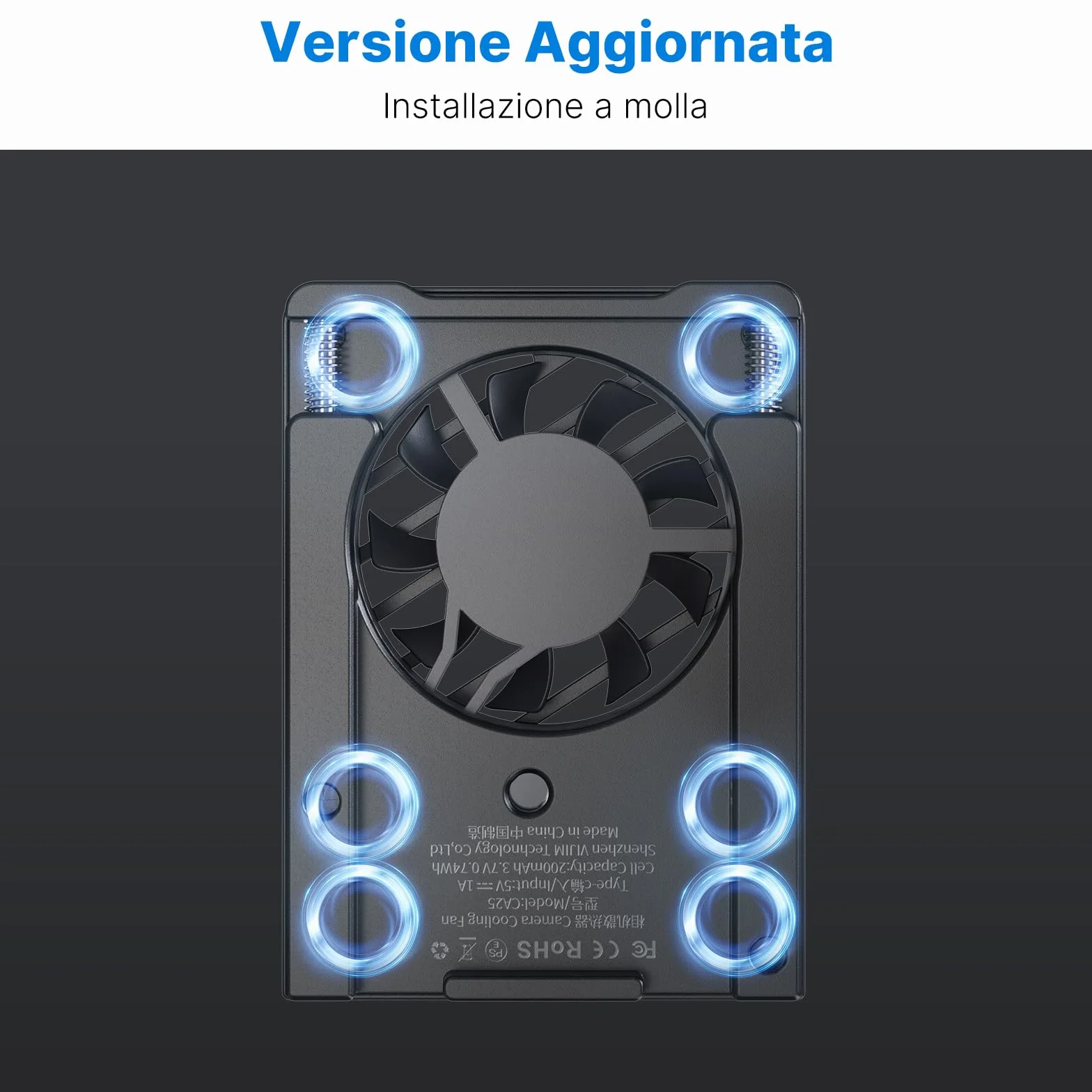 ULANZI CA25 Ventola di Raffreddamento per Fotocamera con Fissazione Molleggiato, Sistema di Cooling Fan per Fotocamera, Monitoraggio in tempo reale, Compatibile con Sony/Canon/FUJIFILM/Nikon