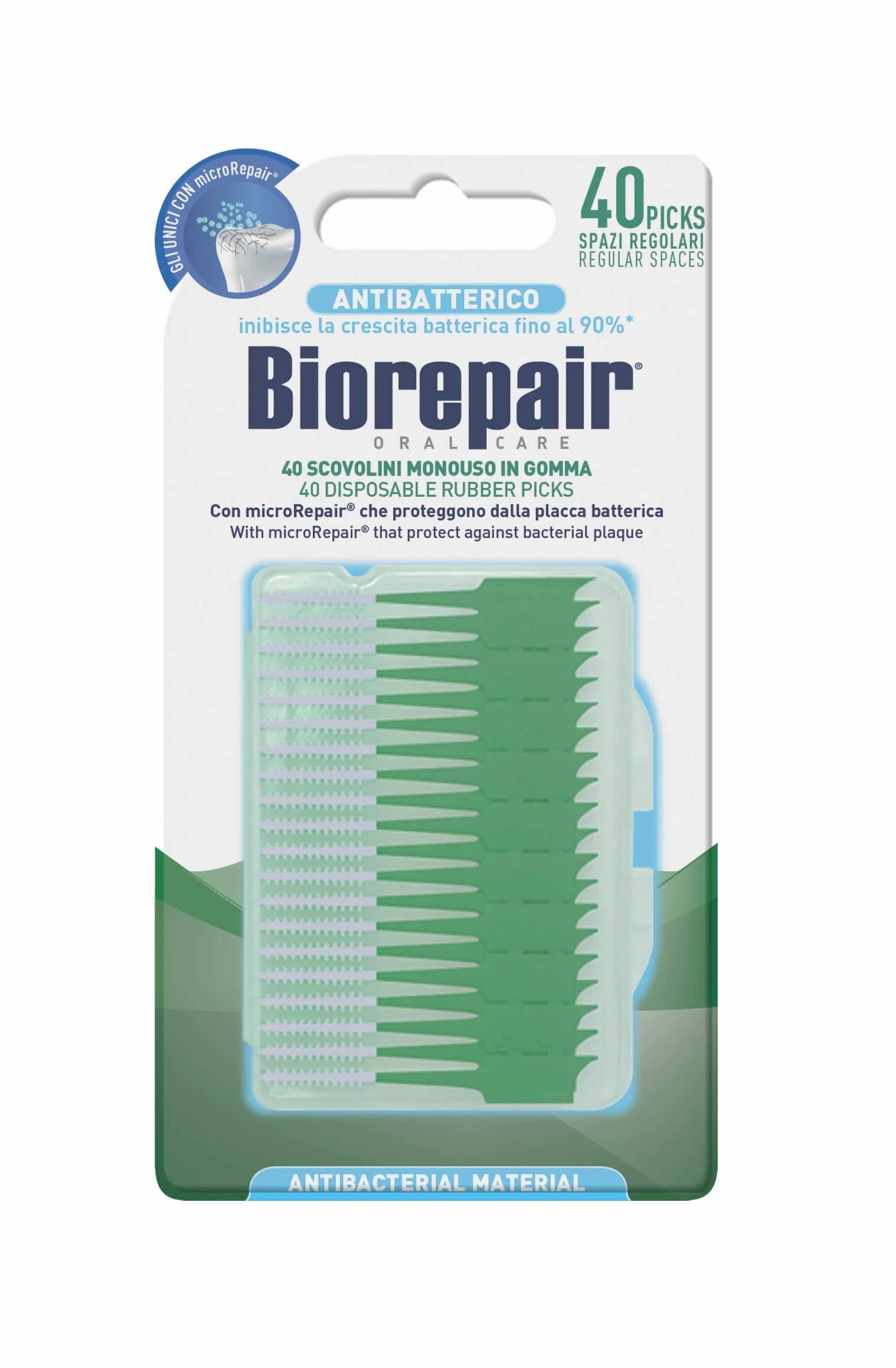 Biorepair 40 Scovolini Monouso Gomma 6x40 Dentali MicroRepair Placca Batterica Menta Fresca