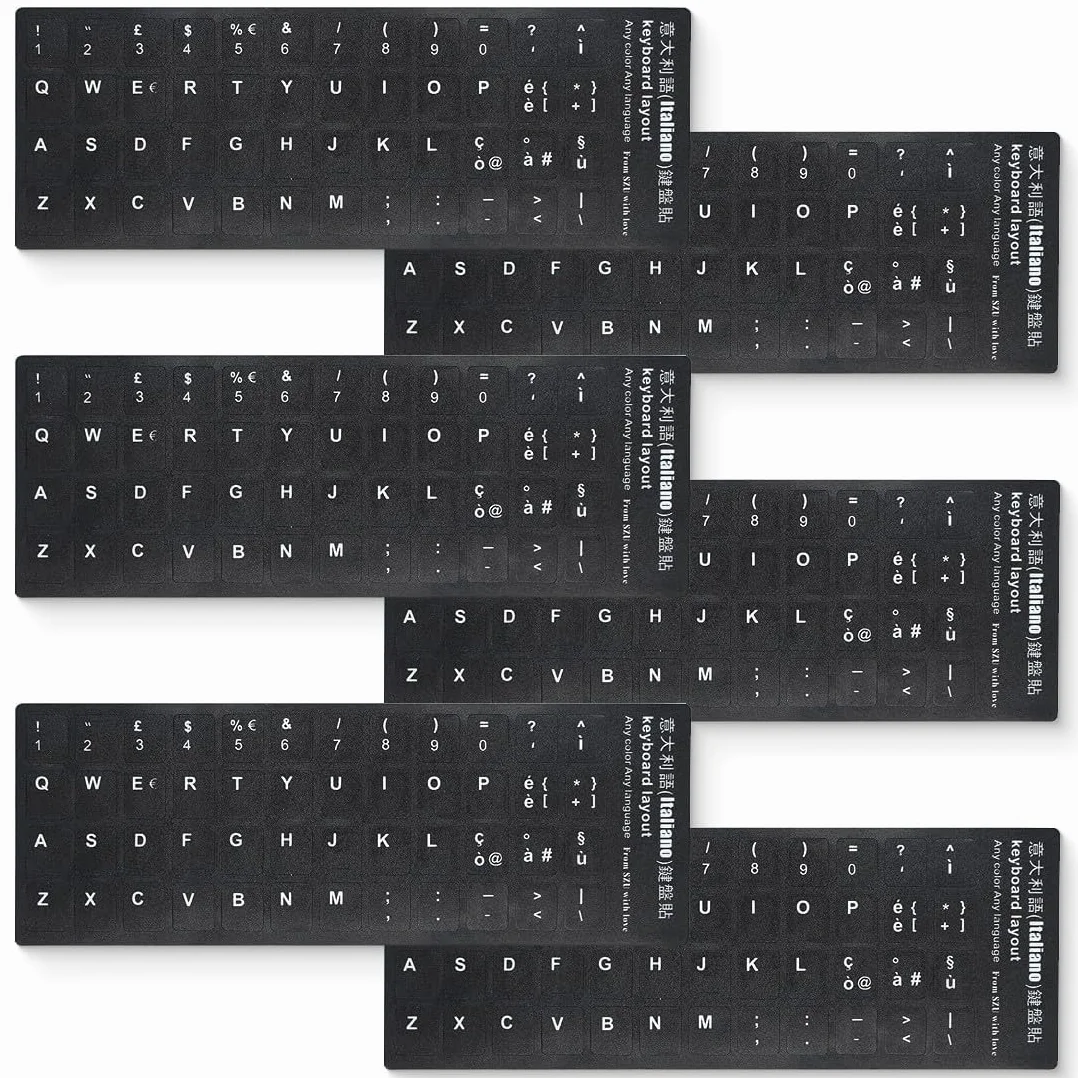 JEYORZY Adesivi Tastiera Italiana, 6 Pezzi Universali Per Conversione Layout, Materiale Opaco, Adatti a Qualsiasi Tastiera Standard (Nero)
