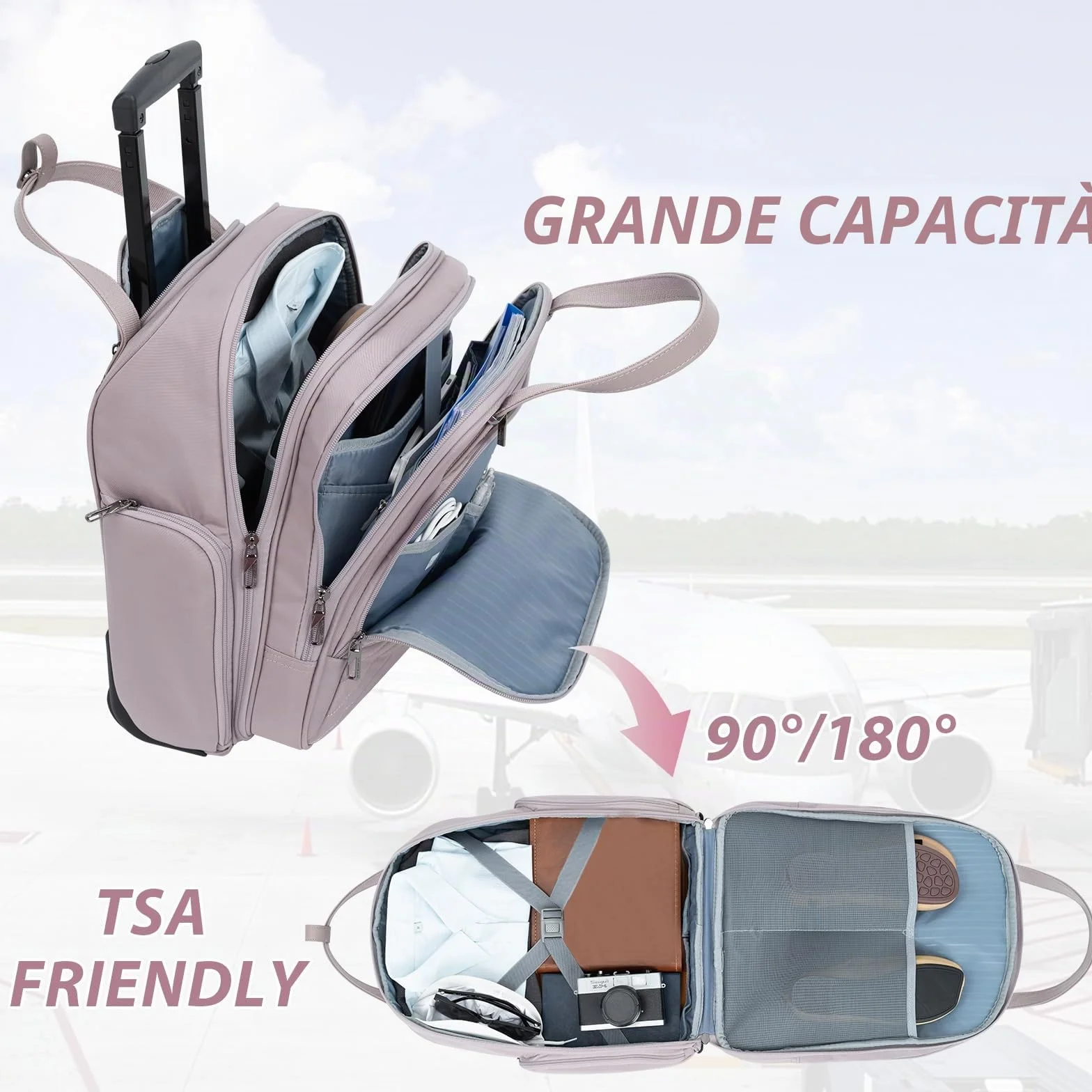 VANKEAN Valigia da Notte Leggera Multifunzione Sotto il Sedile 30,5 cm x 18 cm x 40 cm Grigio Rosa