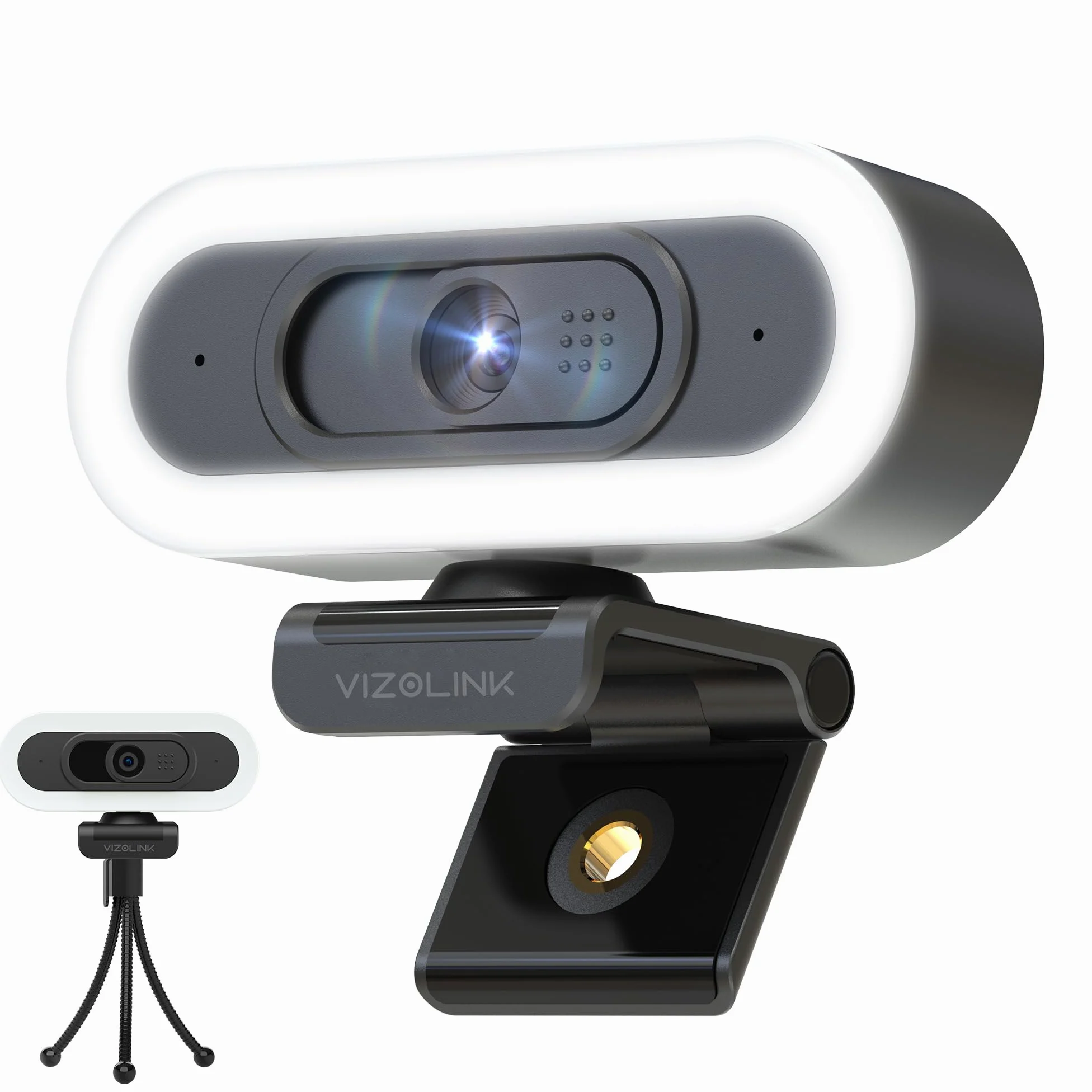 W8LS Webcam 4K 30FPS con luce LED, microfono con cancellazione del rumore, autofocus, correzione della scarsa illuminazione, FOV 78°, copertura privacy e treppiede, plug play per Windows, Mac