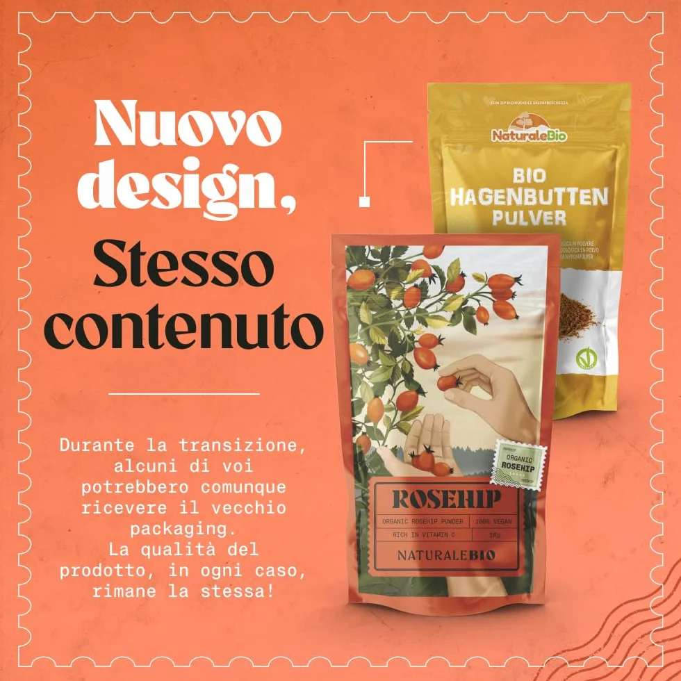 Rosa Canina Cruda Biologica in Polvere 200g Naturale Pura Bacche Bio Cinorrodo Macinato Intero Ricca Vitamina C Infusi Tisane Frullati
