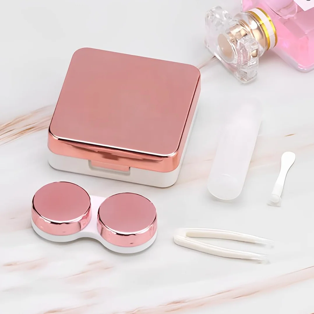 Custodia per Lenti a Contatto da Viaggio JEYORZY 2 Mini con Specchio, Rosa e Argento
