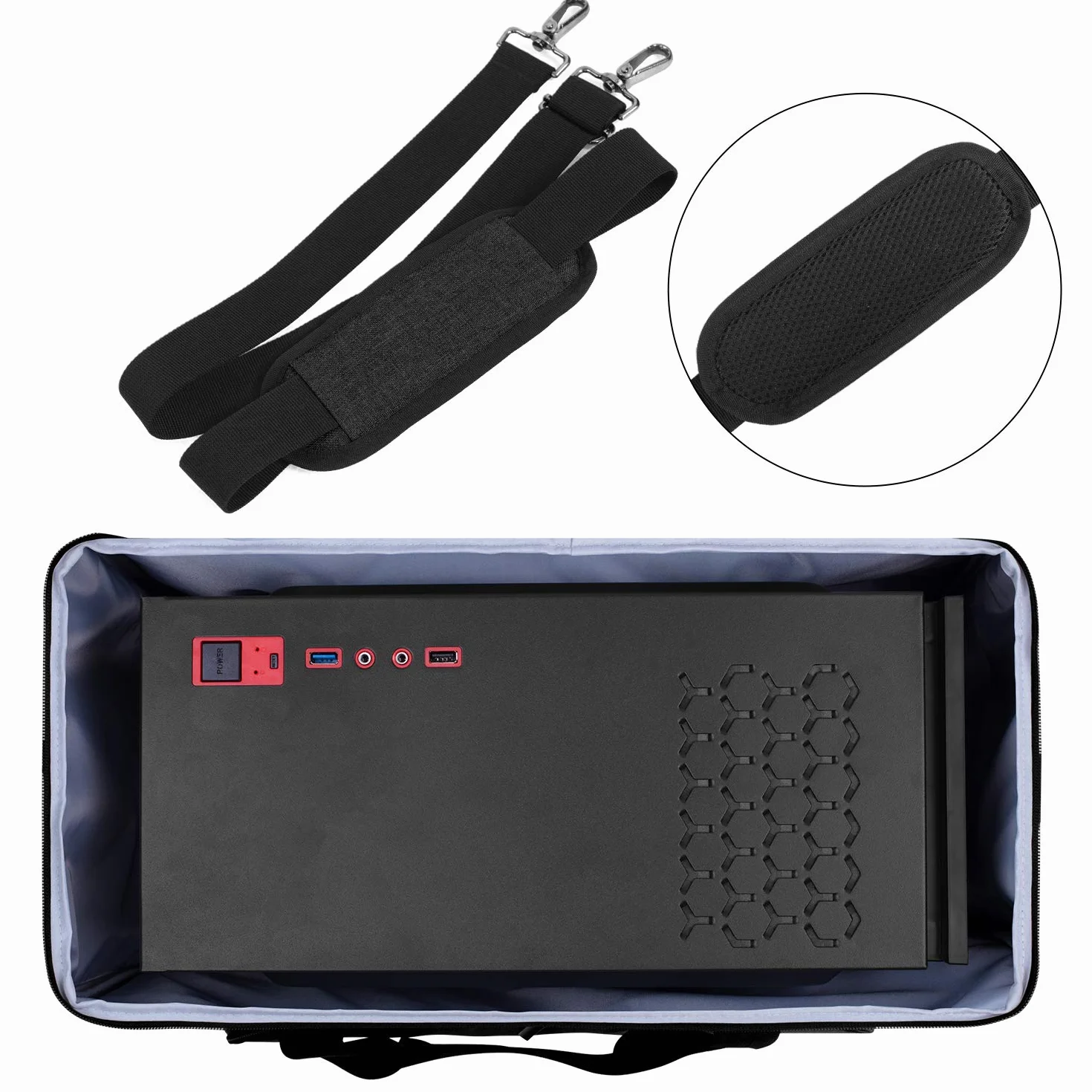 Curmio Borsa da trasporto per custodia da tavolo per computer desktop, tastiera, cavo e mouse, borsa a tracolla da viaggio per computer e accessori,Nero