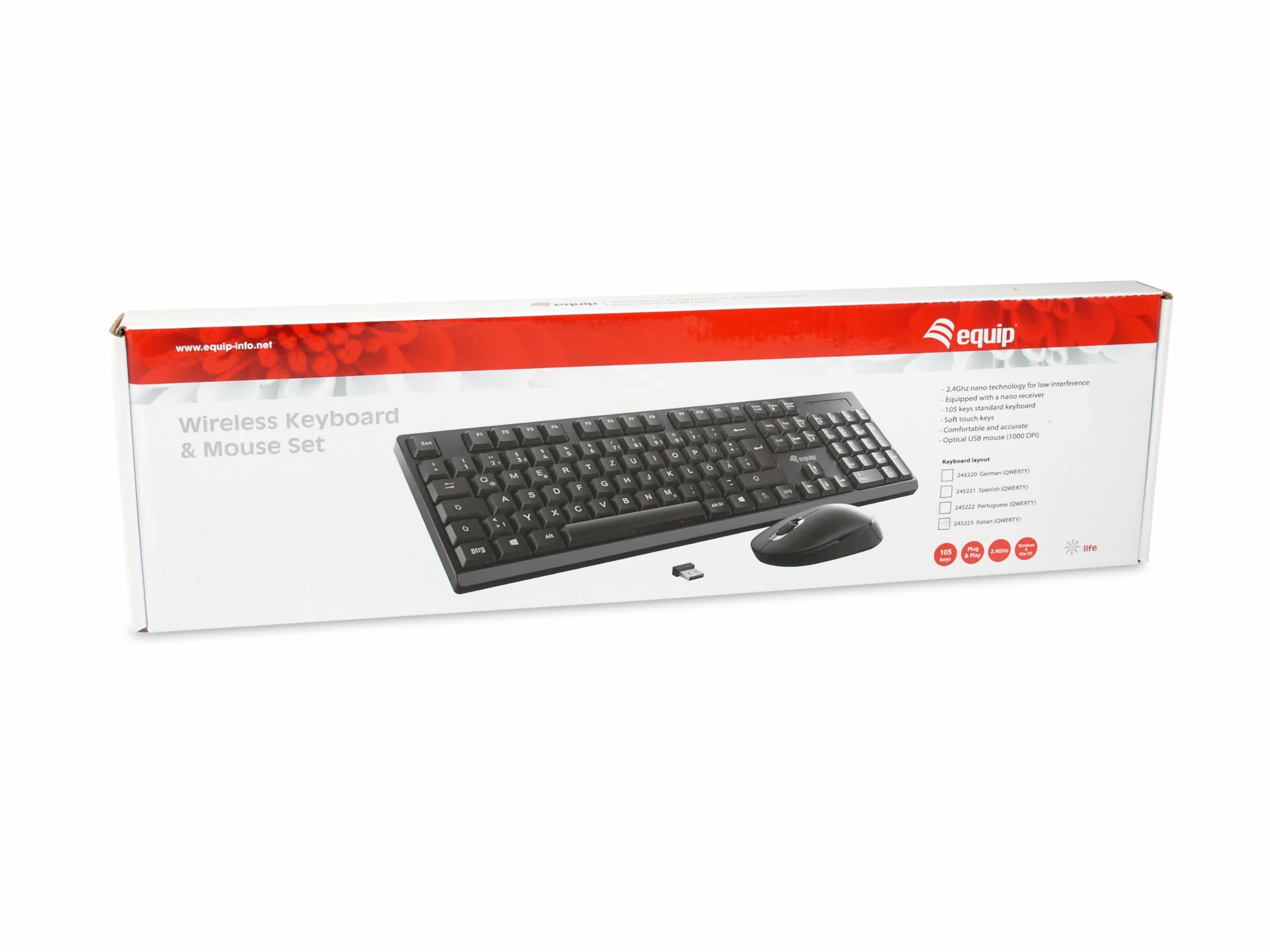 equip 245223 Tastiera e Mouse Wireless Layout Italiano (QWERTY)