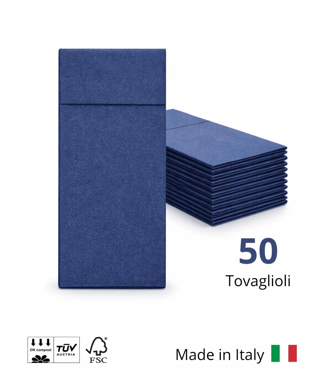 PLUS Tovaglioli Tasca Blu TNT 50 pz 40x32 – Tovaglioli portaposate Monouso per Bar, Ristoranti, Eventi