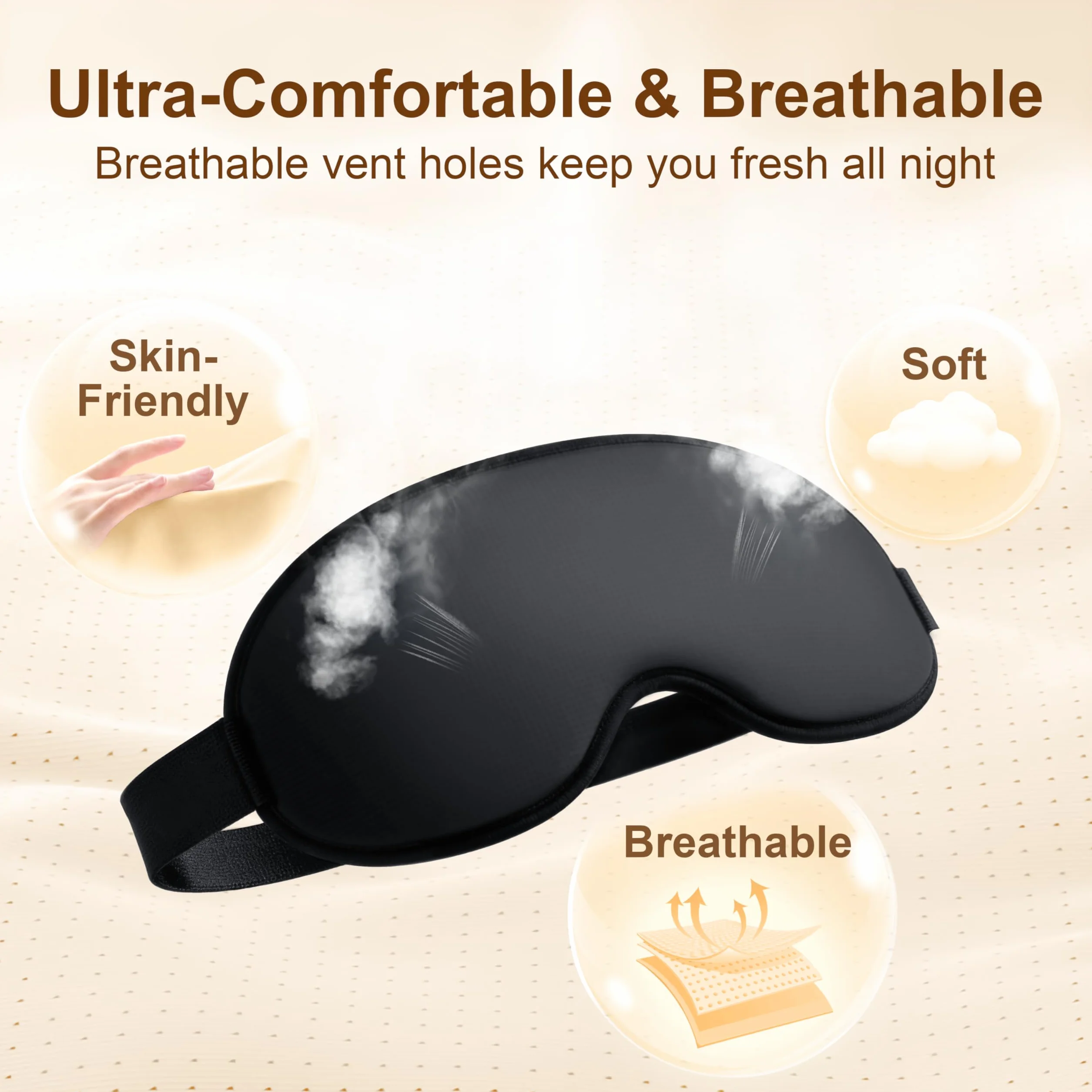 Gritin Mascherina per Dormire 3D Occhi Blocca Luce, Pressione Zero, Ergonomico, Morbido, Confortevole per Viaggi Sonno
