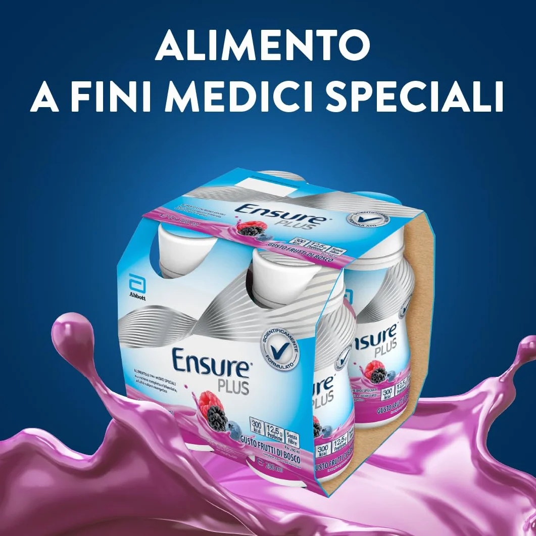 Ensure Plus Supplemento Nutrizionale Ipercalorico con Proteine 4x200ml Gusto Frutti di Bosco