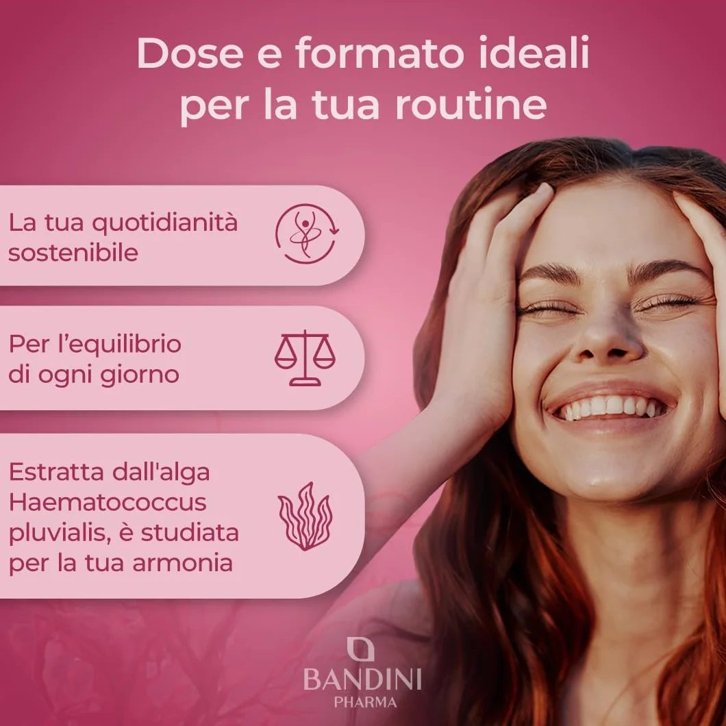 Bandini Astaxantina pura 18 mg 270 capsule antiossidante naturale alga Haematococcus Pluvialis