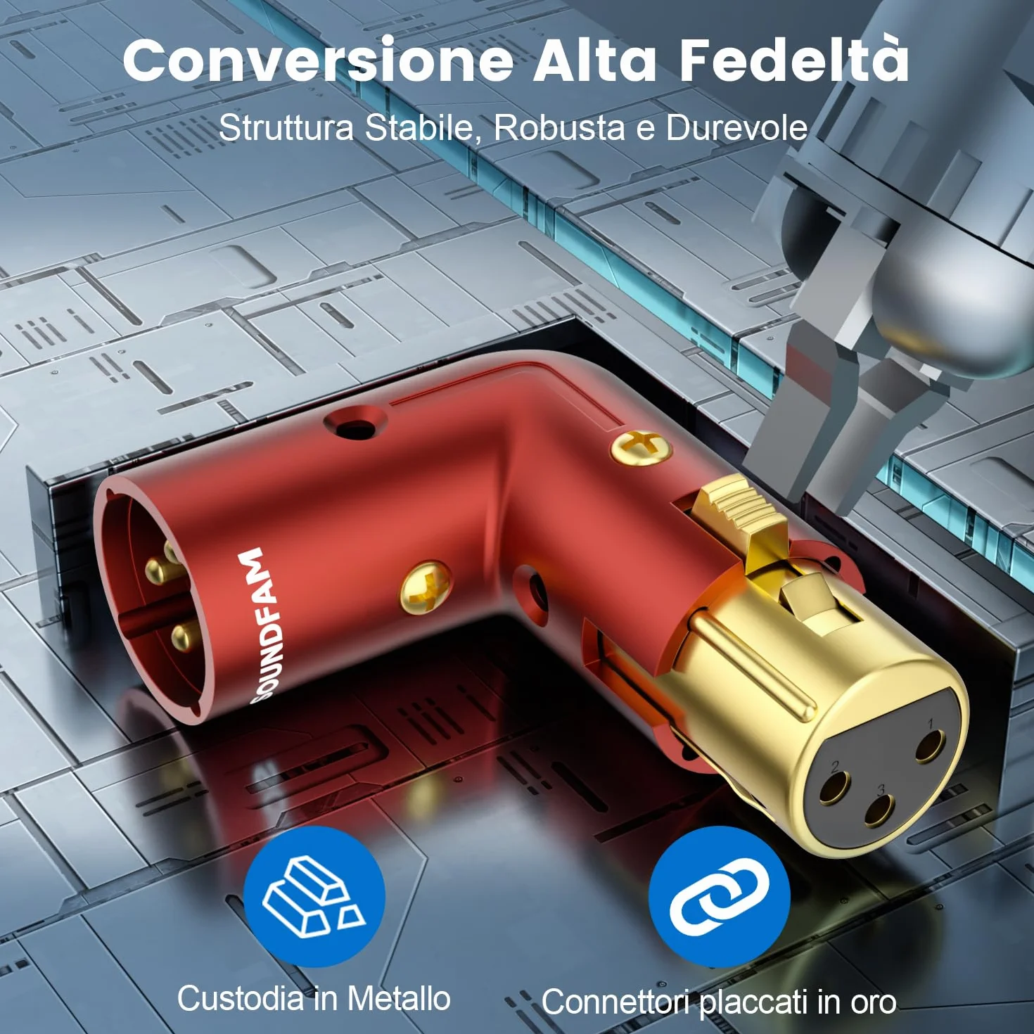 Adattatore XLR a 90 Gradi per Cavo Microfono con Angolo Regolabile, Connettori XLR Maschio a Femmina Professionali Placcati Oro, Confezione da 2 Pezzi