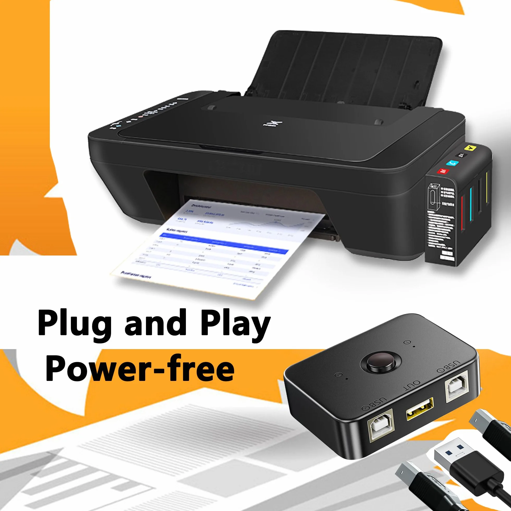 USB 2.0 Sharing Switch, selettore stampante USB B 2 in 1, interruttore USB 2 computer che condividono con Luce LED, per stampante, scanner, tastiera, Include 3 cavi USB 2.0 da 1,5M