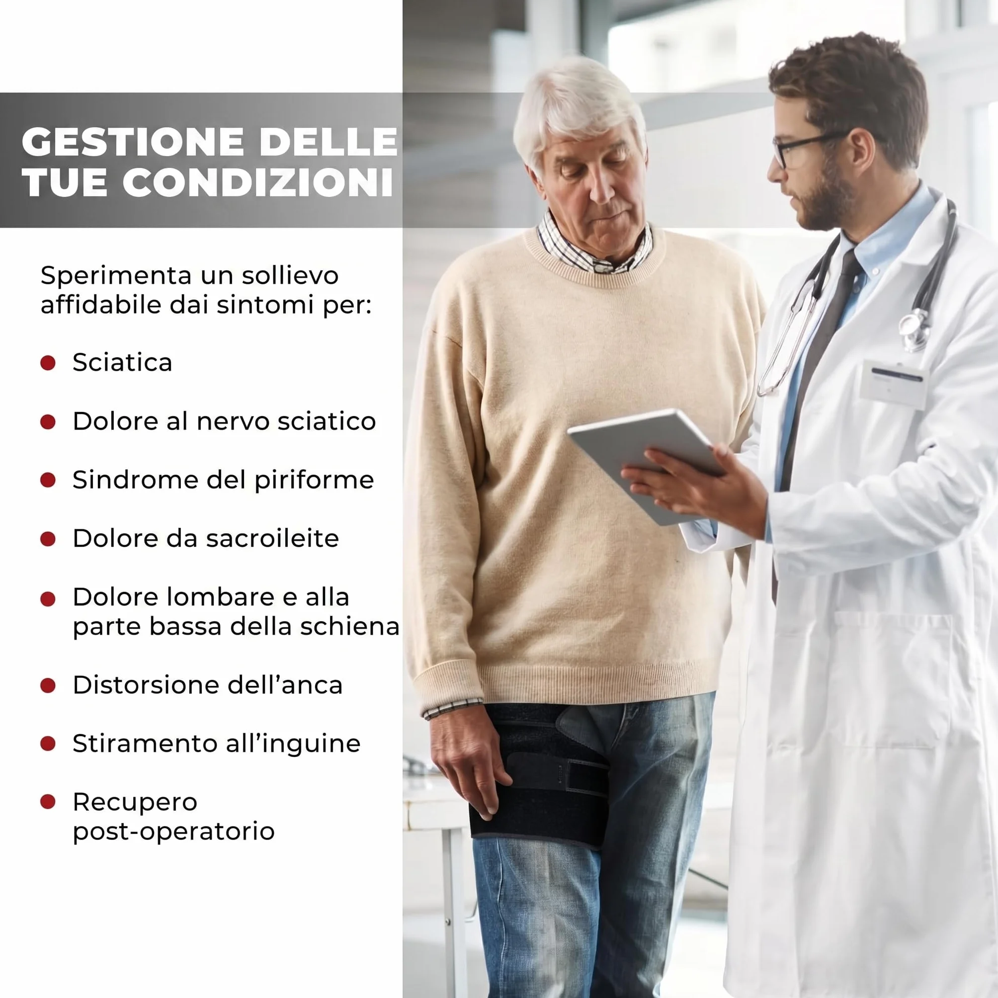 Astorn Supporto per Anca per Sciatica Fascia Regolabile per Inguine Coscia Flessore Artrite Infortuni Nervo Sciatico per Uomini e Donne Gamba Sinistra Grande