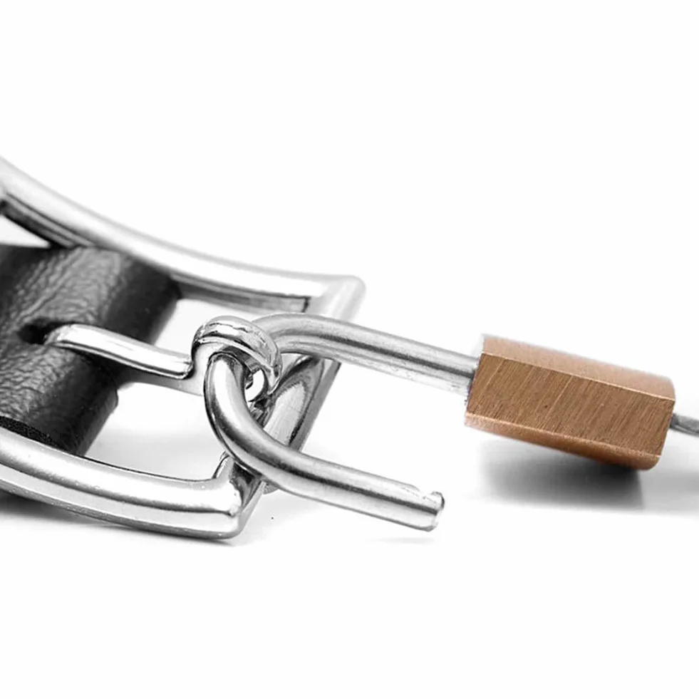 BDSM Knebel con lucchetto in ottone in pelle Band Mouth Gag Ball Bondage Fetish Sex Toy (Nero)